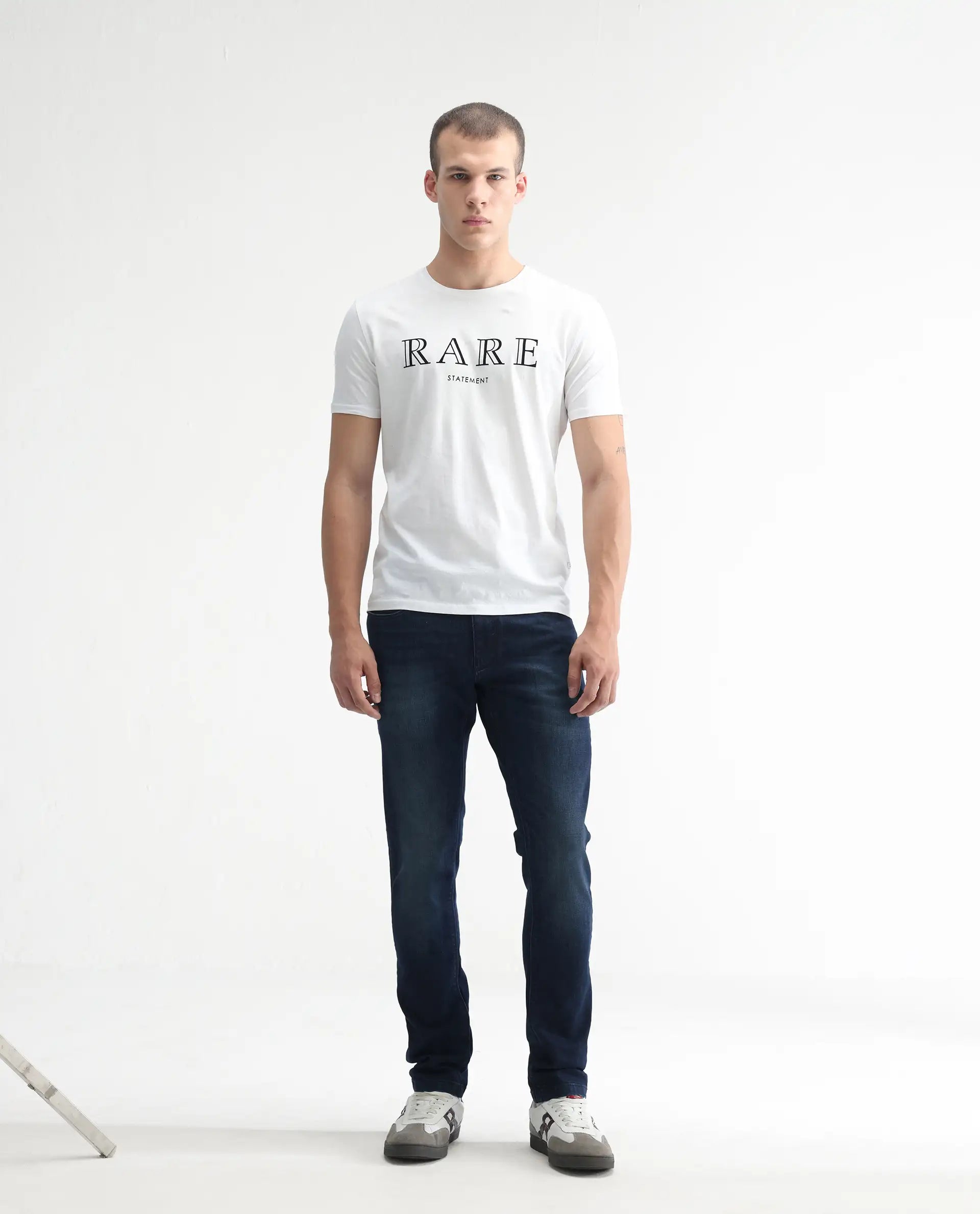 Rare Rabbit Men's Avalon Dark Blue Cotton Plain Hawk Slim Fit Jeans