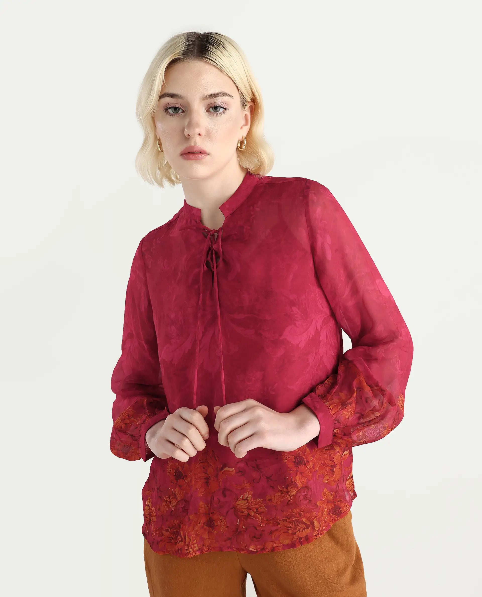 Rareism Women's Avint Pink Viscose Crew Neck Regular Fit Top