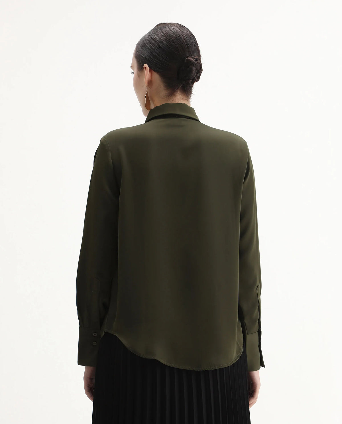 Rareism Women Aviol Olive Collared Neck Button Closure Plain Shirt