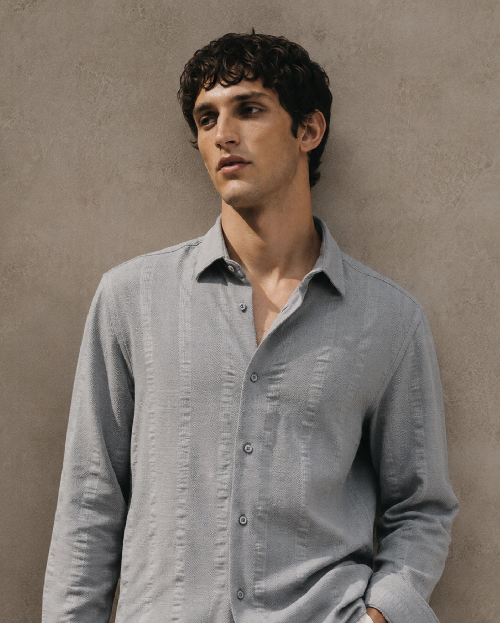 Rare Rabbit Men's Avor Dusky Blue Cotton Blend Spread Collar Regular Fit Striped Shirt