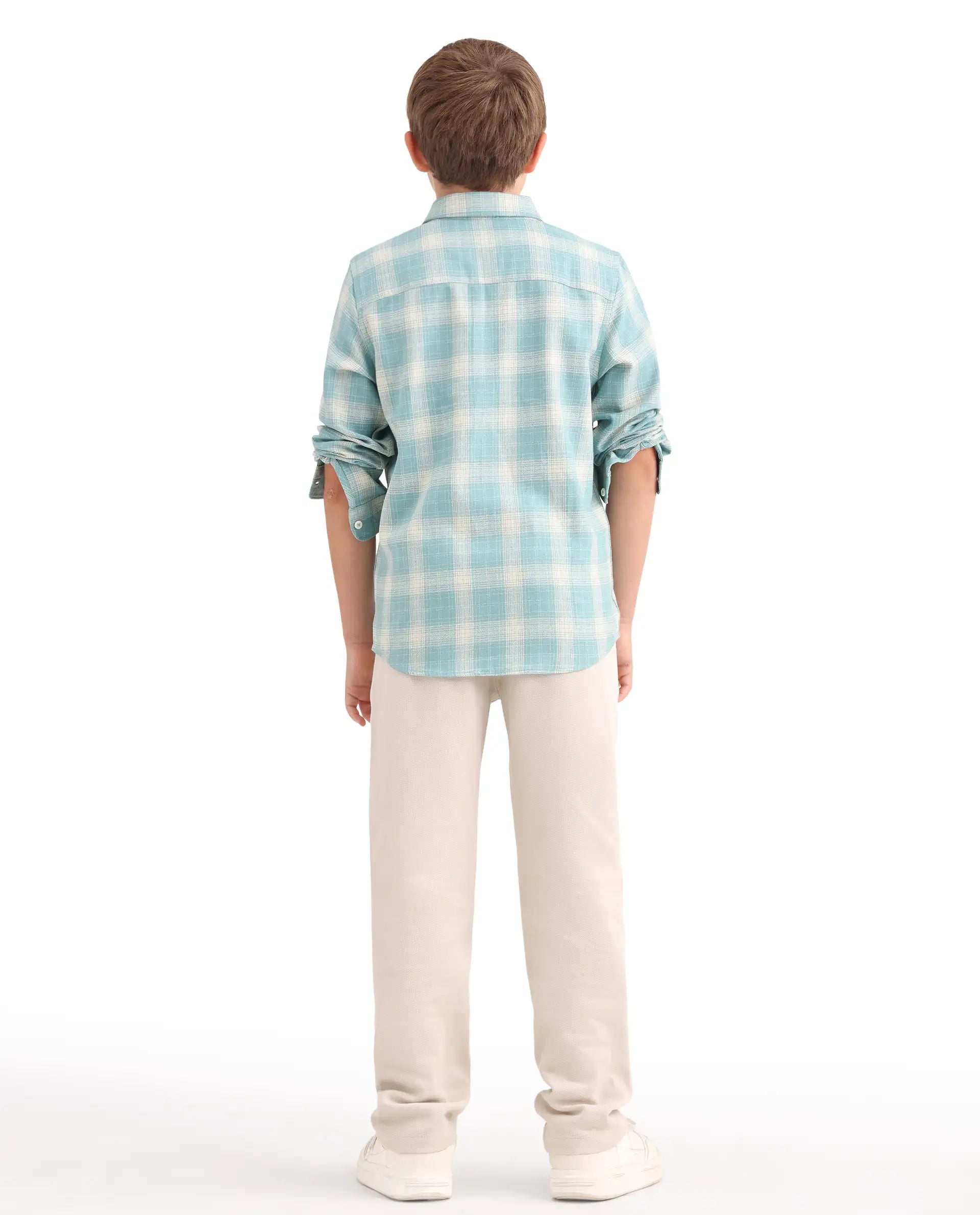 Rare Ones Kids Aura Off White Cotton Fabric Button And Zipper Closure Straight Fit Trouser