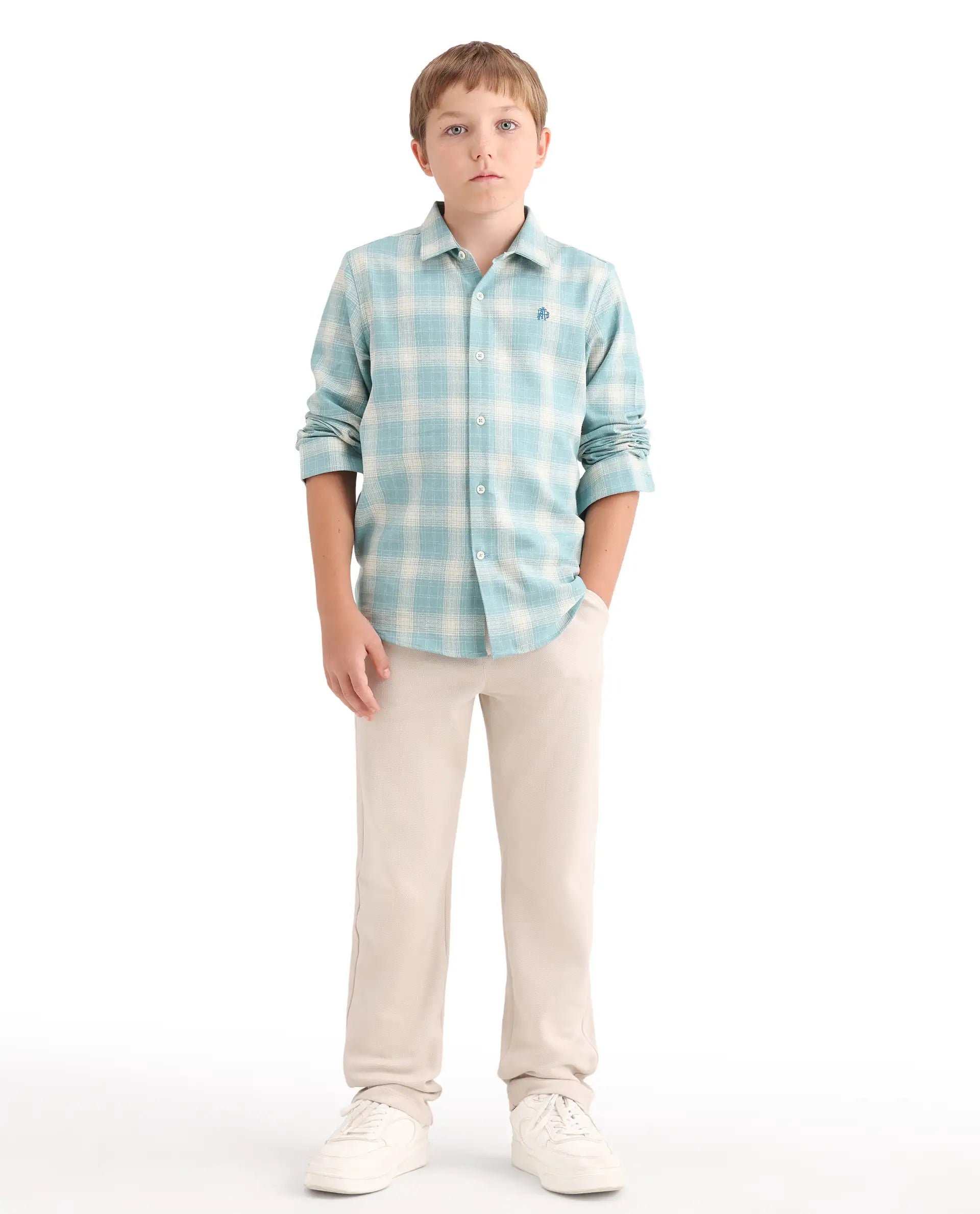 Rare Ones Kids Aura Off White Cotton Fabric Button And Zipper Closure Straight Fit Trouser