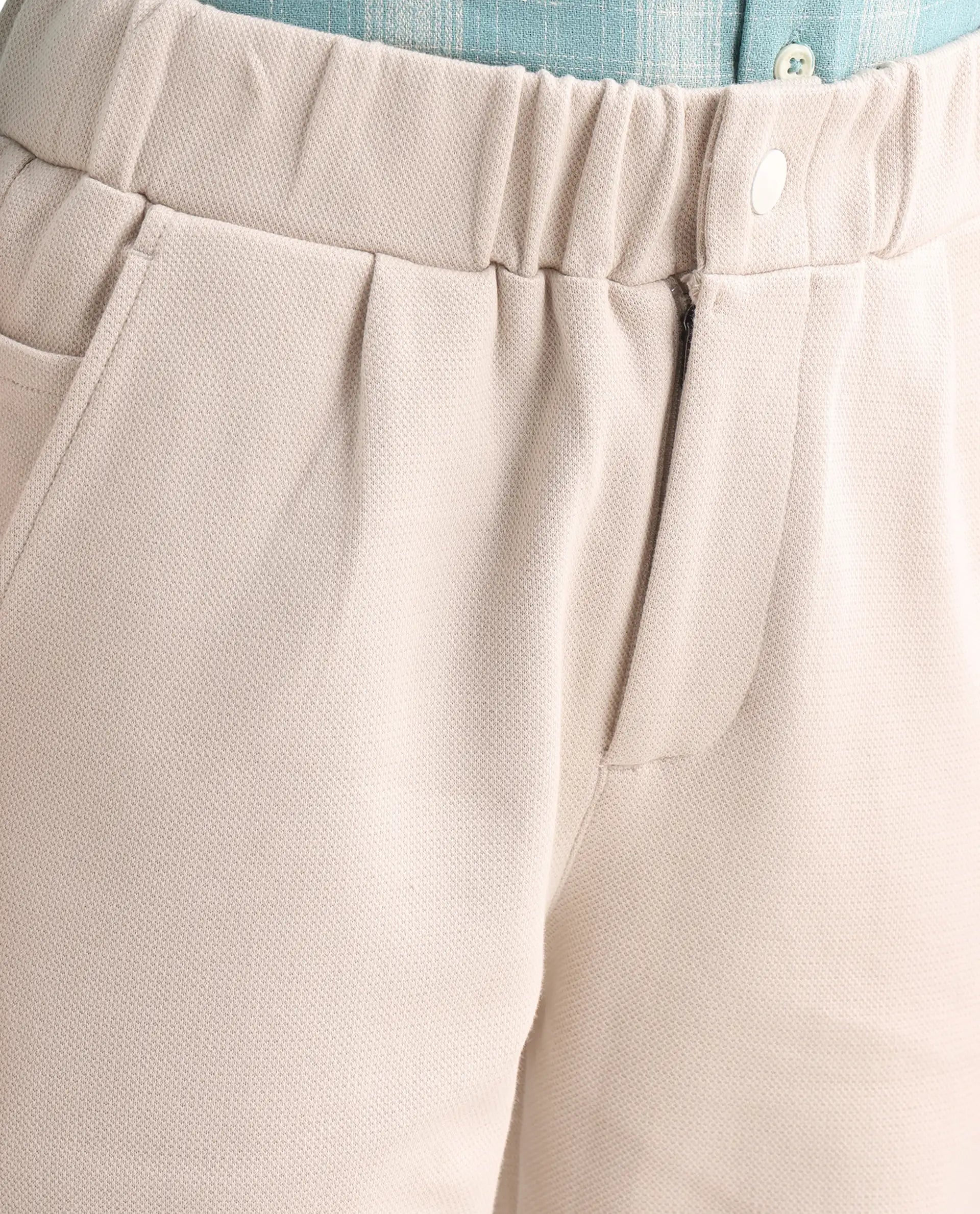 Rare Ones Kids Aura Off White Cotton Fabric Button And Zipper Closure Straight Fit Trouser