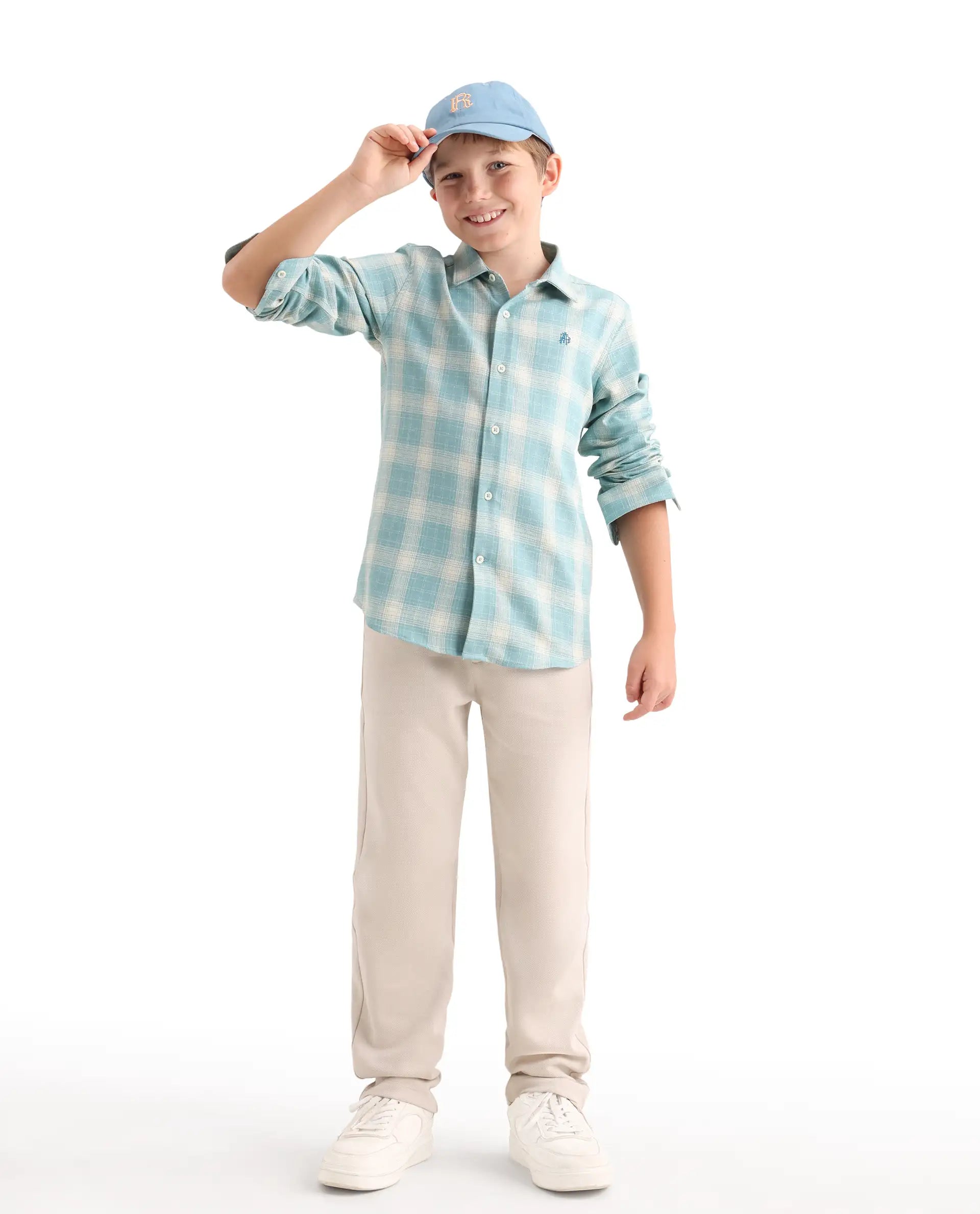 Rare Ones Kids Aura Off White Cotton Fabric Button And Zipper Closure Straight Fit Trouser