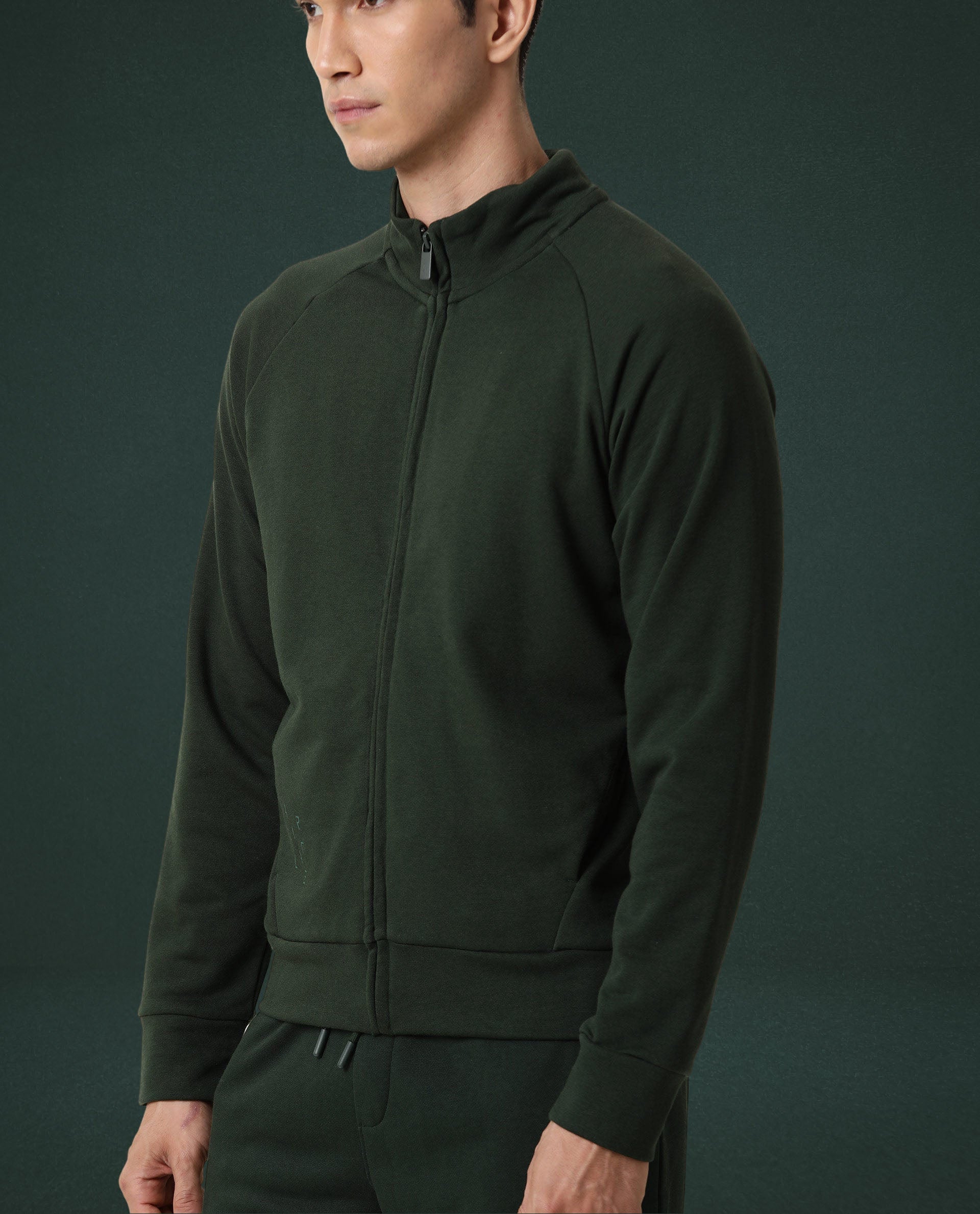 Rare Rabbit Articale Men's Azil Mountain Green High Neck Zip-Up Jacket