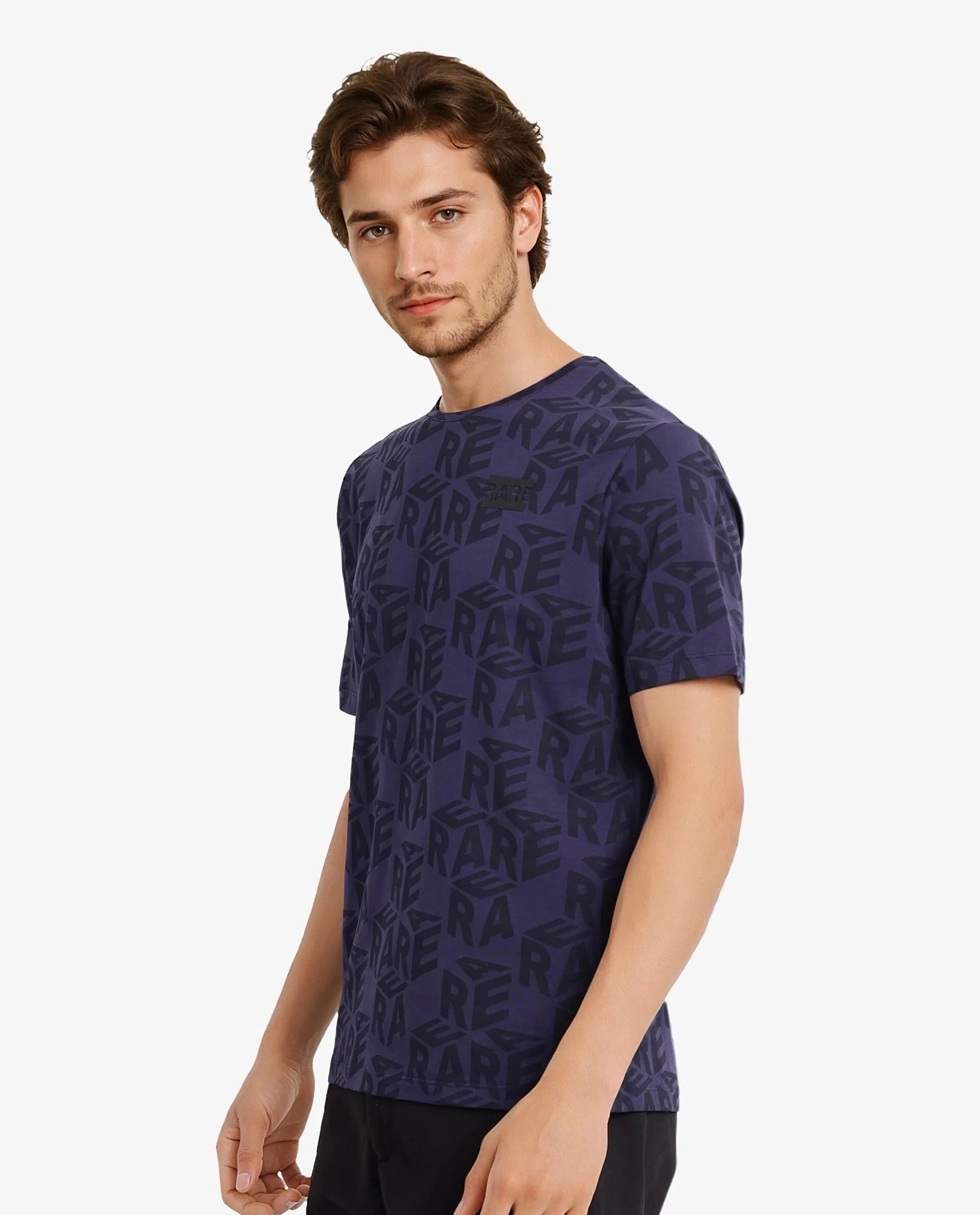 Rare Rabbit Men Azo Dusky Blue Short Sleeve Crew Neck Branded Graphic Print T-Shirt