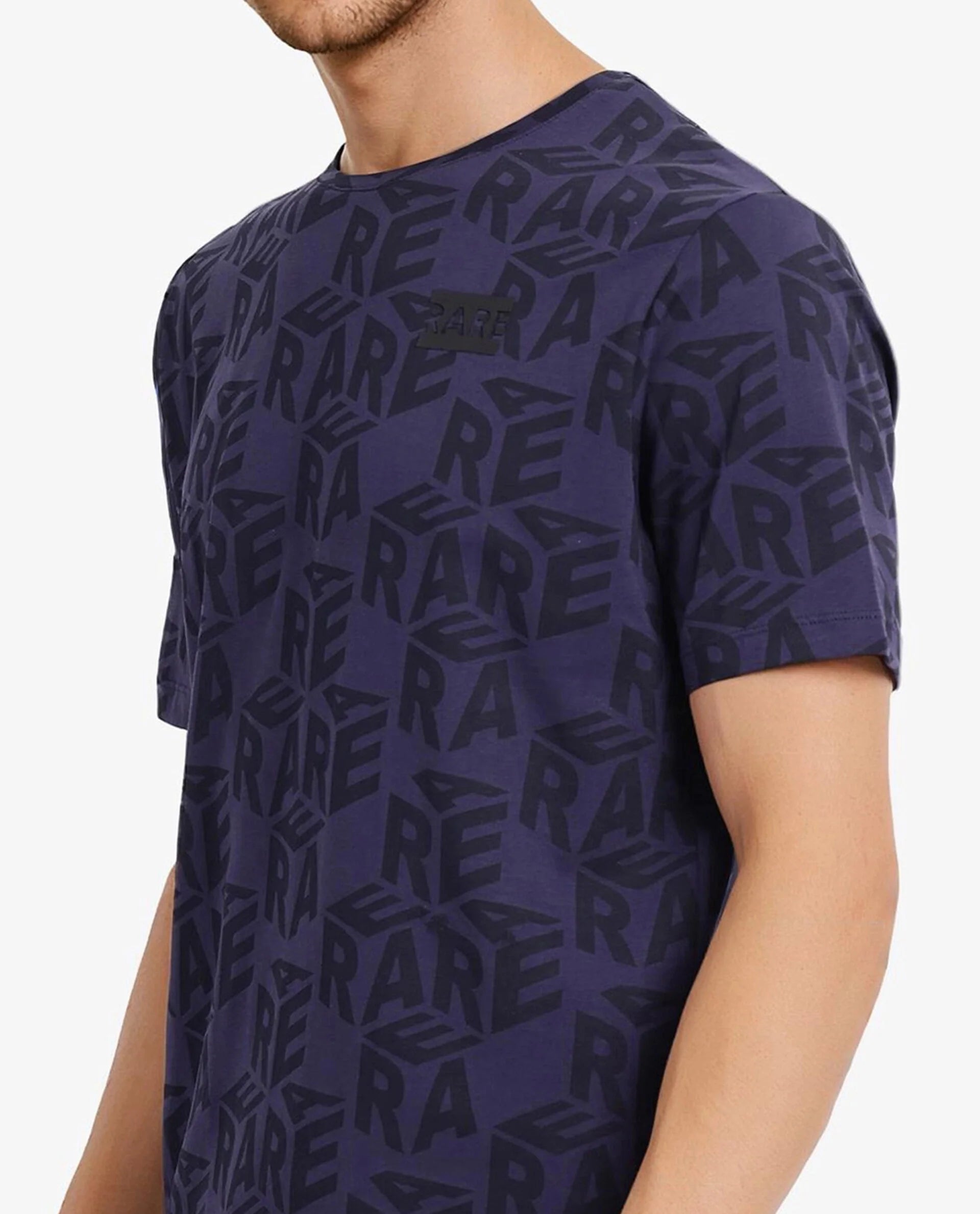 Rare Rabbit Men Azo Dusky Blue Short Sleeve Crew Neck Branded Graphic Print T-Shirt