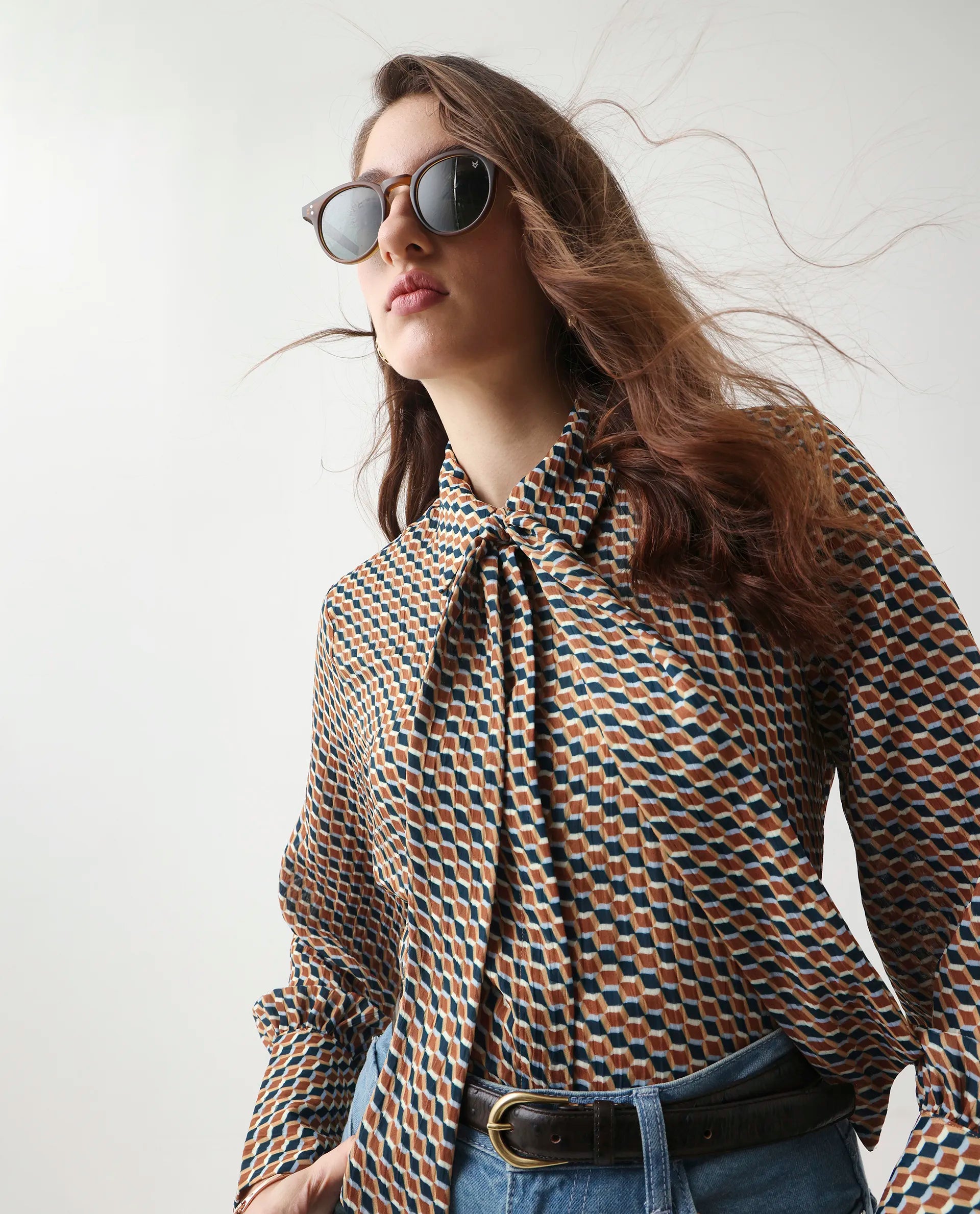 Rareism Women's Bajor Multi Polyester Cuffed Sleeve Collared Neck Regular Fit Shirt