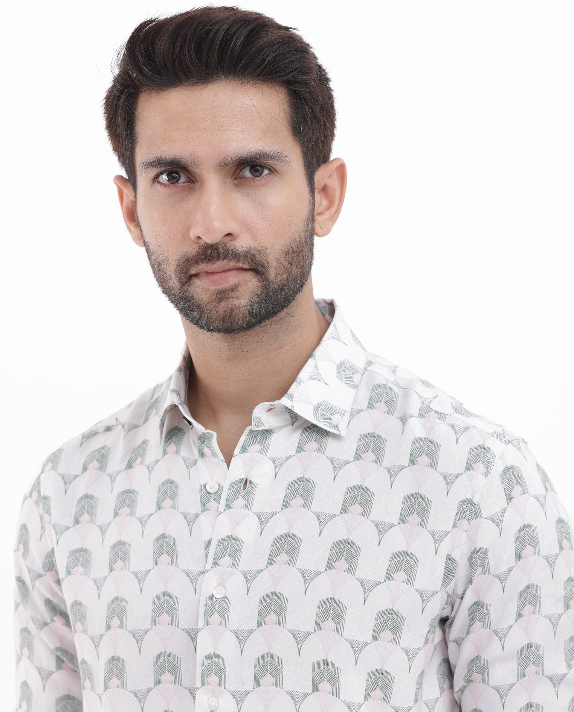 Rare Rabbit Mens Balic Pastel Green Full Sleeve Geometric Printed Shirt