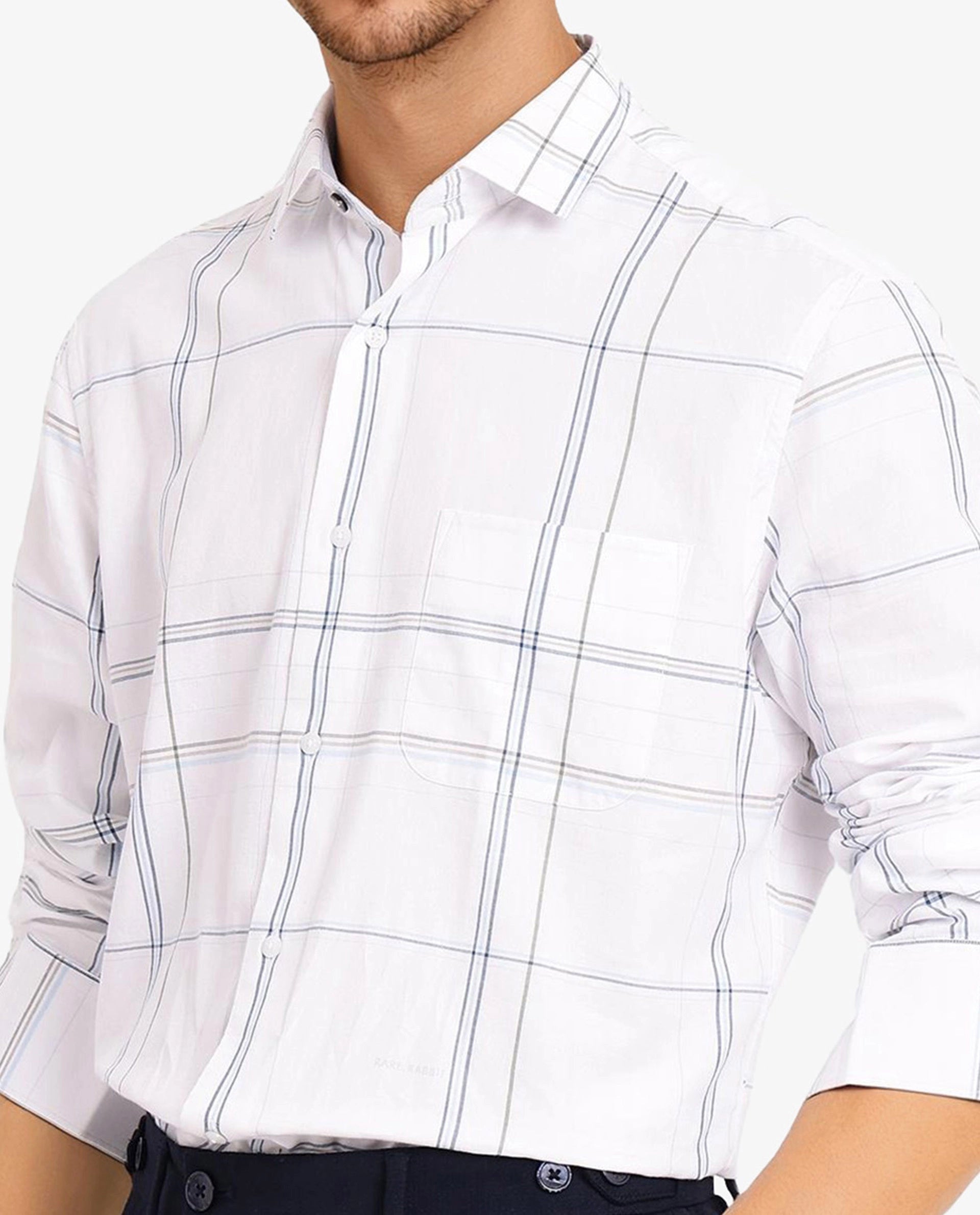 Rare Rabbit Men Banjo White Full Sleeve Collared Neck Button Closure Regular Fit Checks Shirt