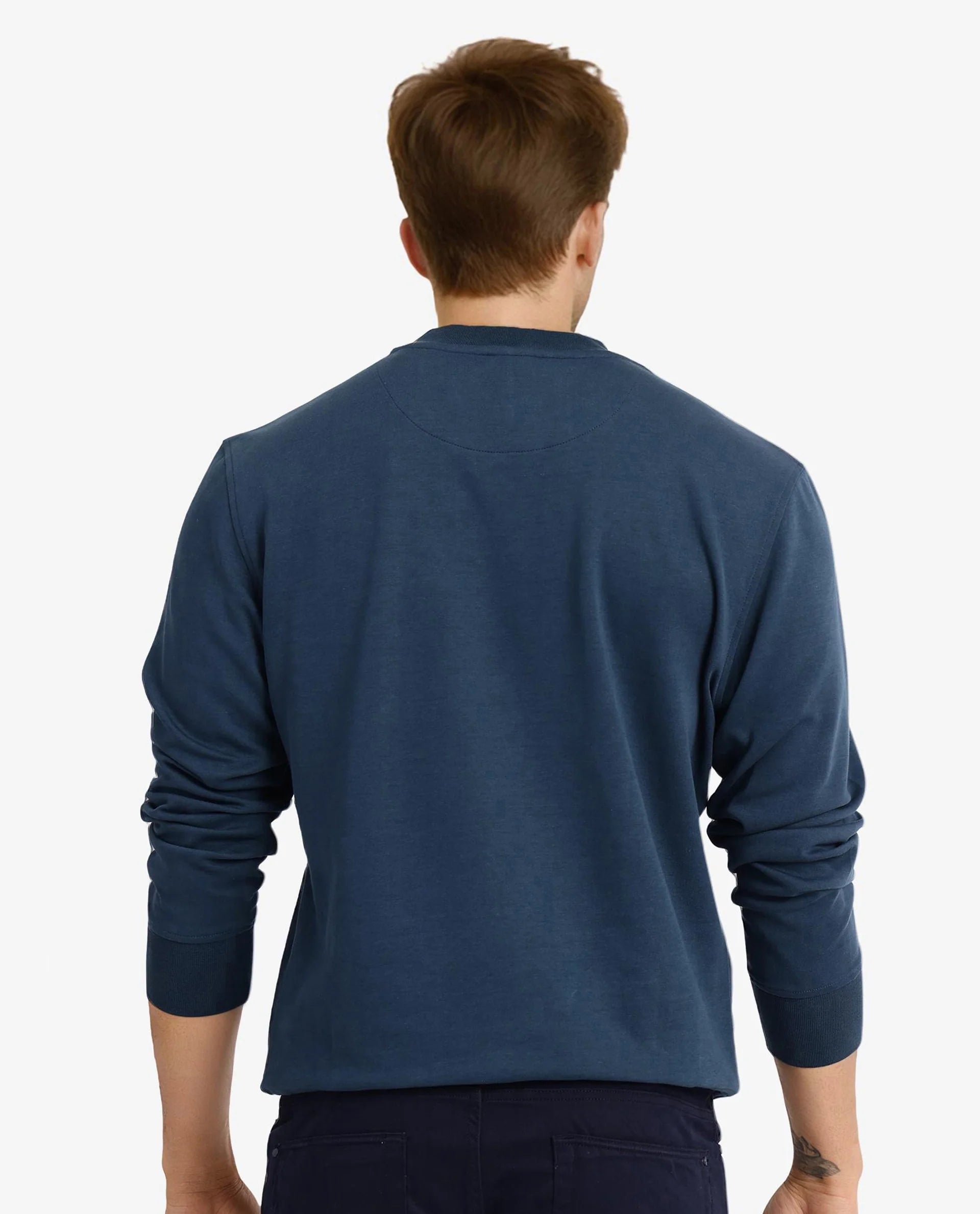 Rare Rabbit Men Barak Teal Full Sleeve Crew Neck Slim Fit Signature Print Sweatshirt