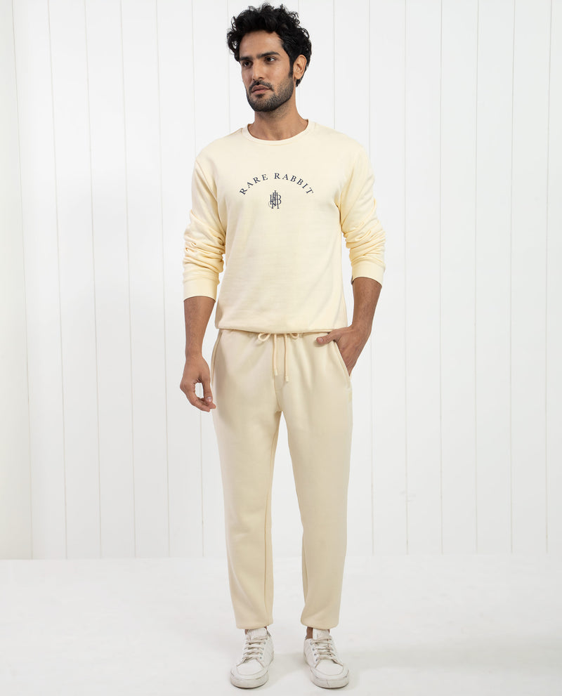 RARE RABBIT MENS BARD LIGHT YELLOW TRACK PANT COTTON POLYESTER FABRIC MID RISE KNITTED DRAW STRING CLOSURE REGULAR FIT