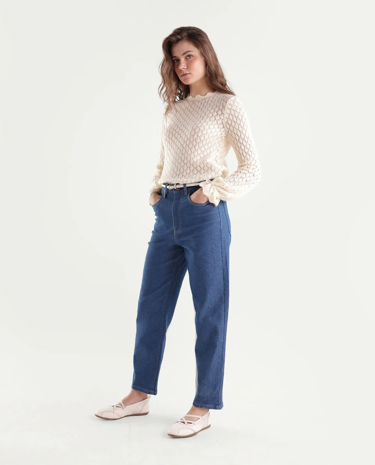 Rareism Women's Barol-2 Blue Cotton Blend Shank And Zipper Ankle Barrel Plain Jeans