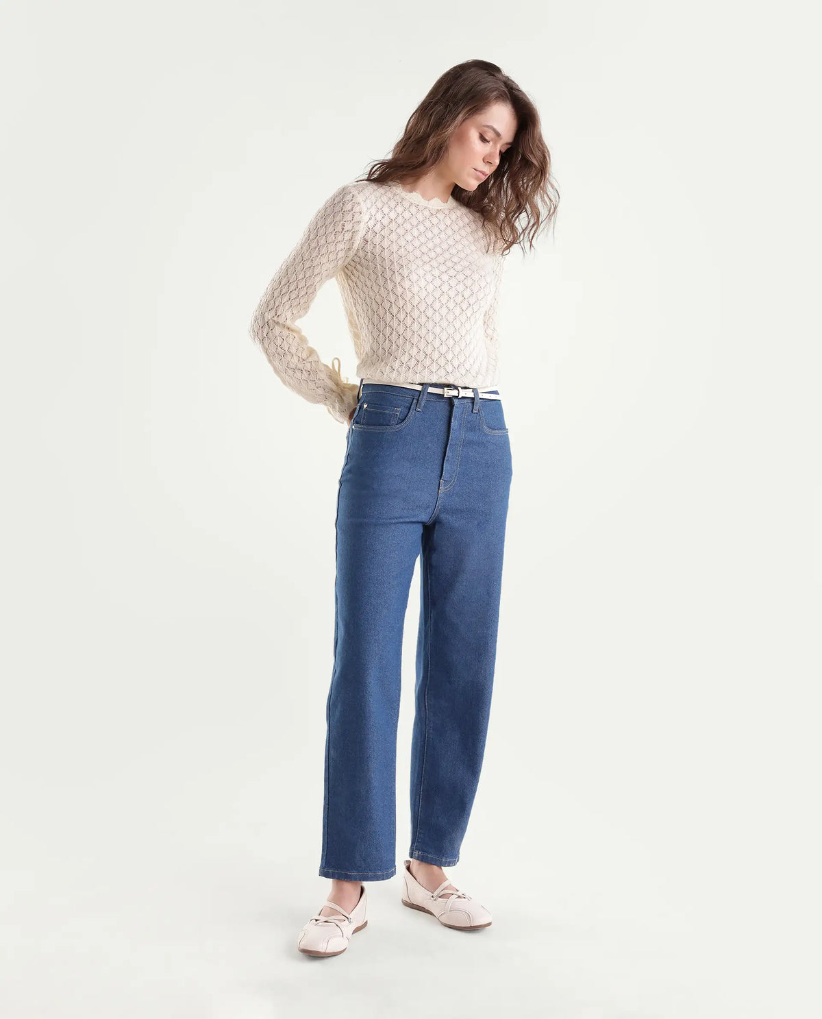 Rareism Women's Barol-2 Blue Cotton Blend Shank And Zipper Ankle Barrel Plain Jeans