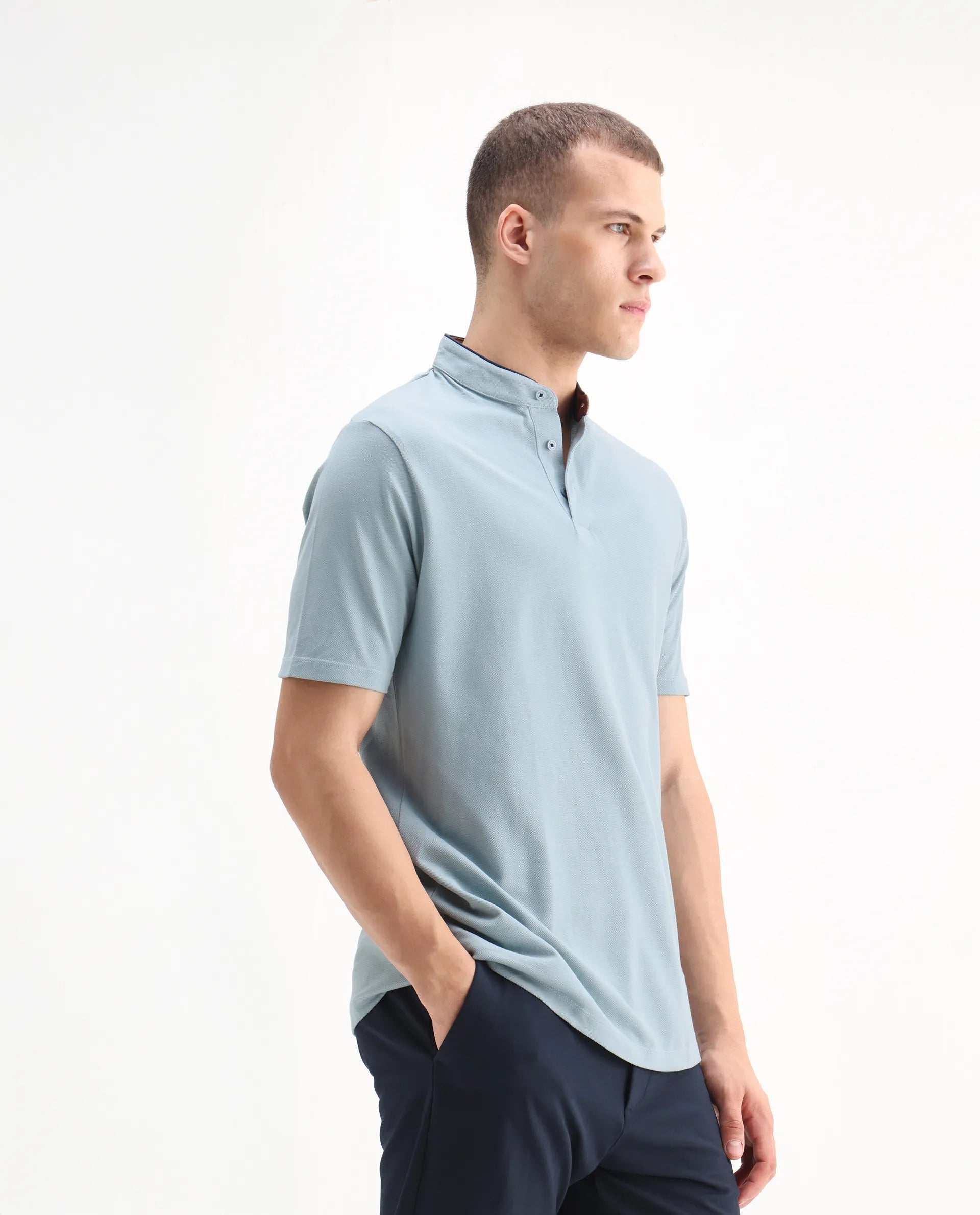 Rare Rabbit Men's Barrie Dark Grey Cotton Plain Slim Fit Half Sleeve Polo