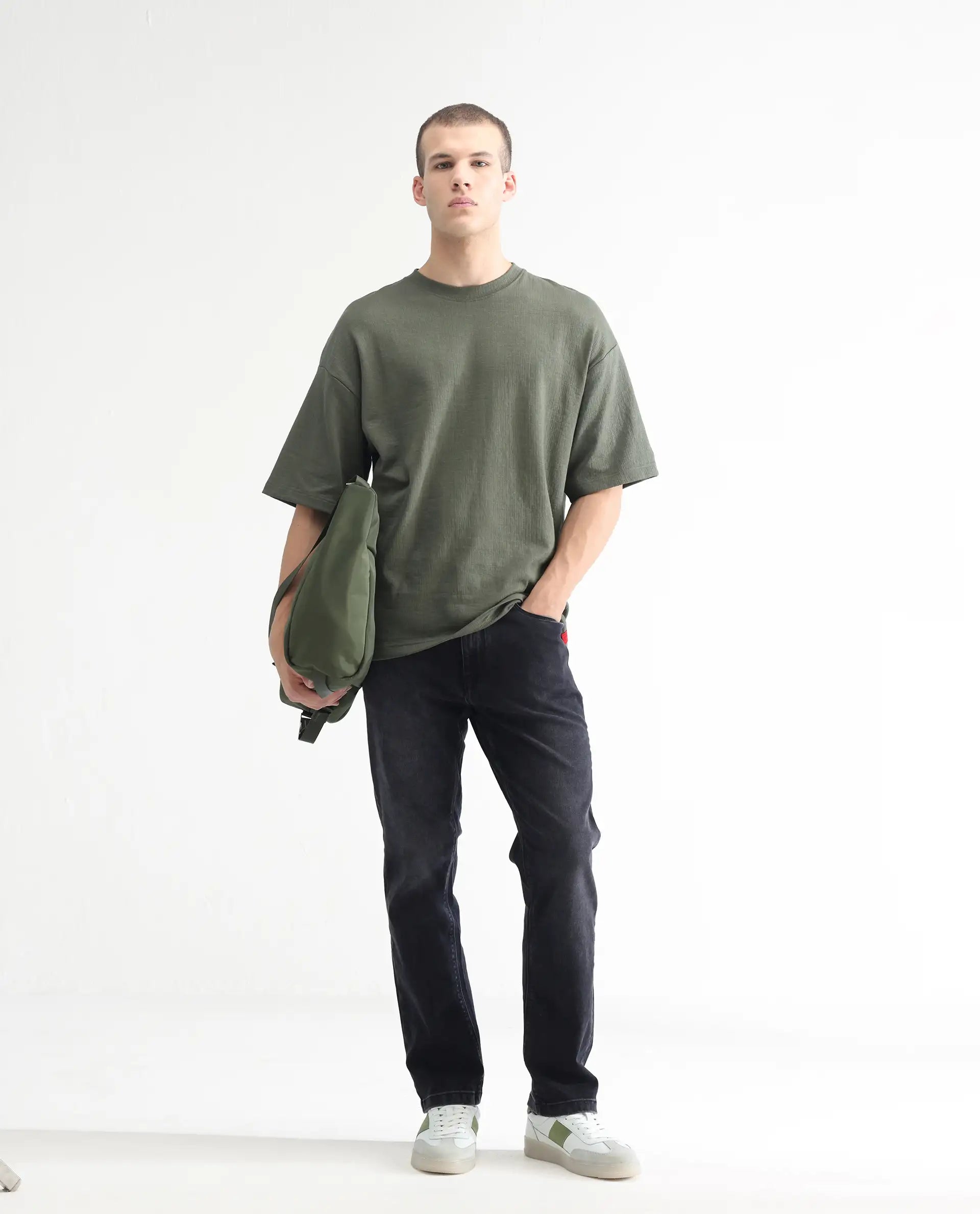 Rare Rabbit Men's Batten Grey Cotton Plain Hawk Slim Fit Jeans