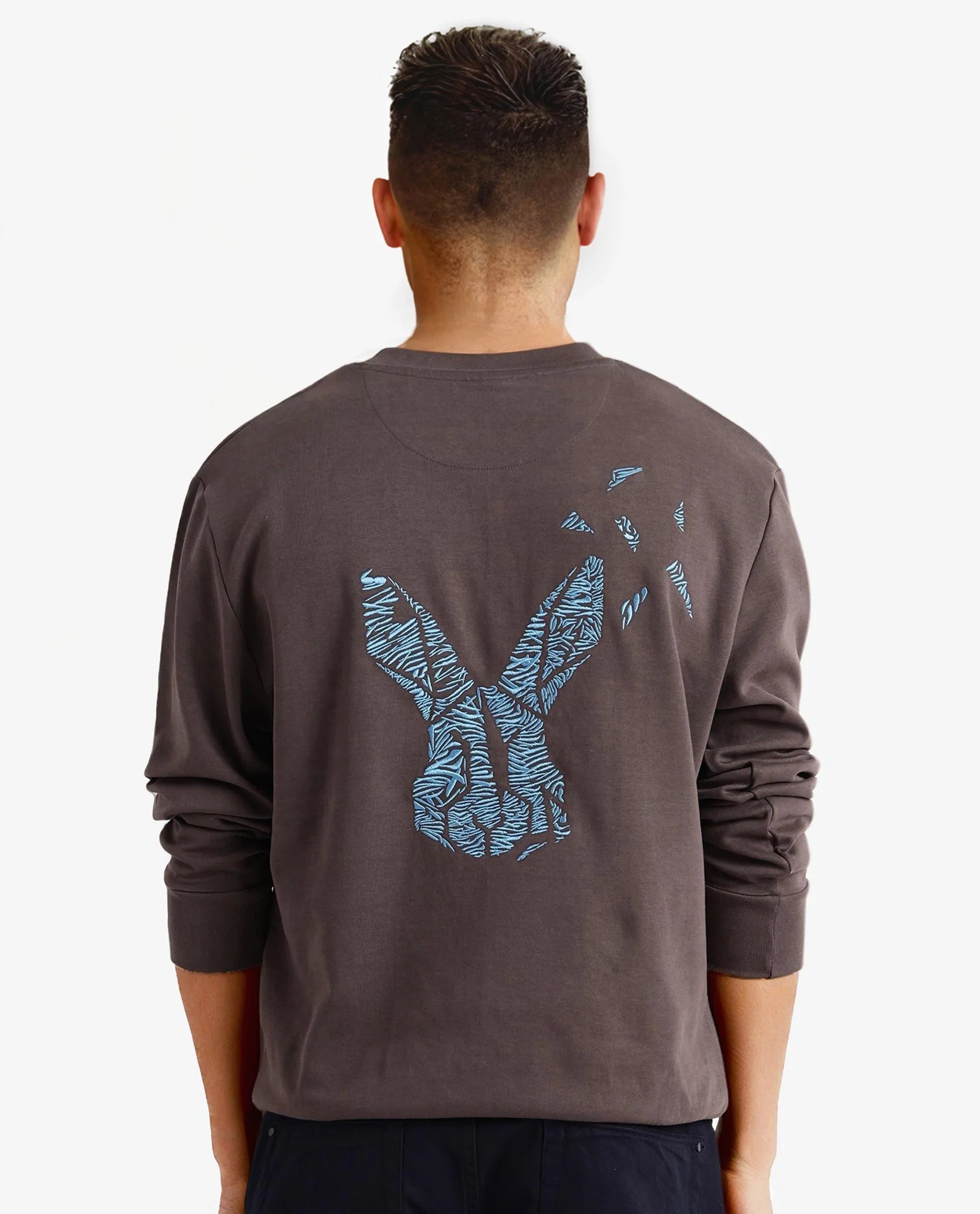 Rare Rabbit Men Bay Dark Grey Cotton Full Sleeve Crew Neck Embroidered Logo Sweatshirt