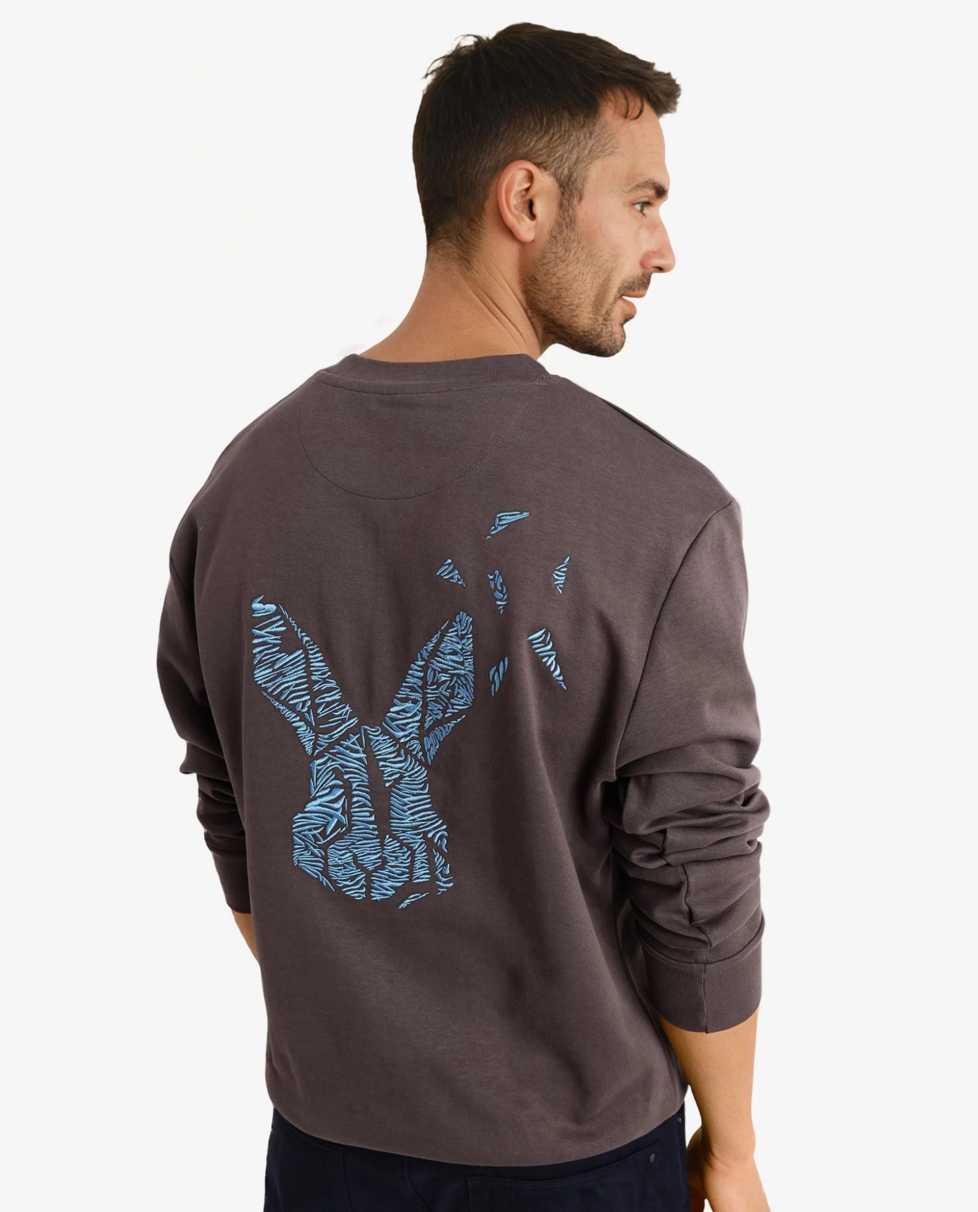 Rare Rabbit Men Bay Dark Grey Cotton Full Sleeve Crew Neck Embroidered Logo Sweatshirt