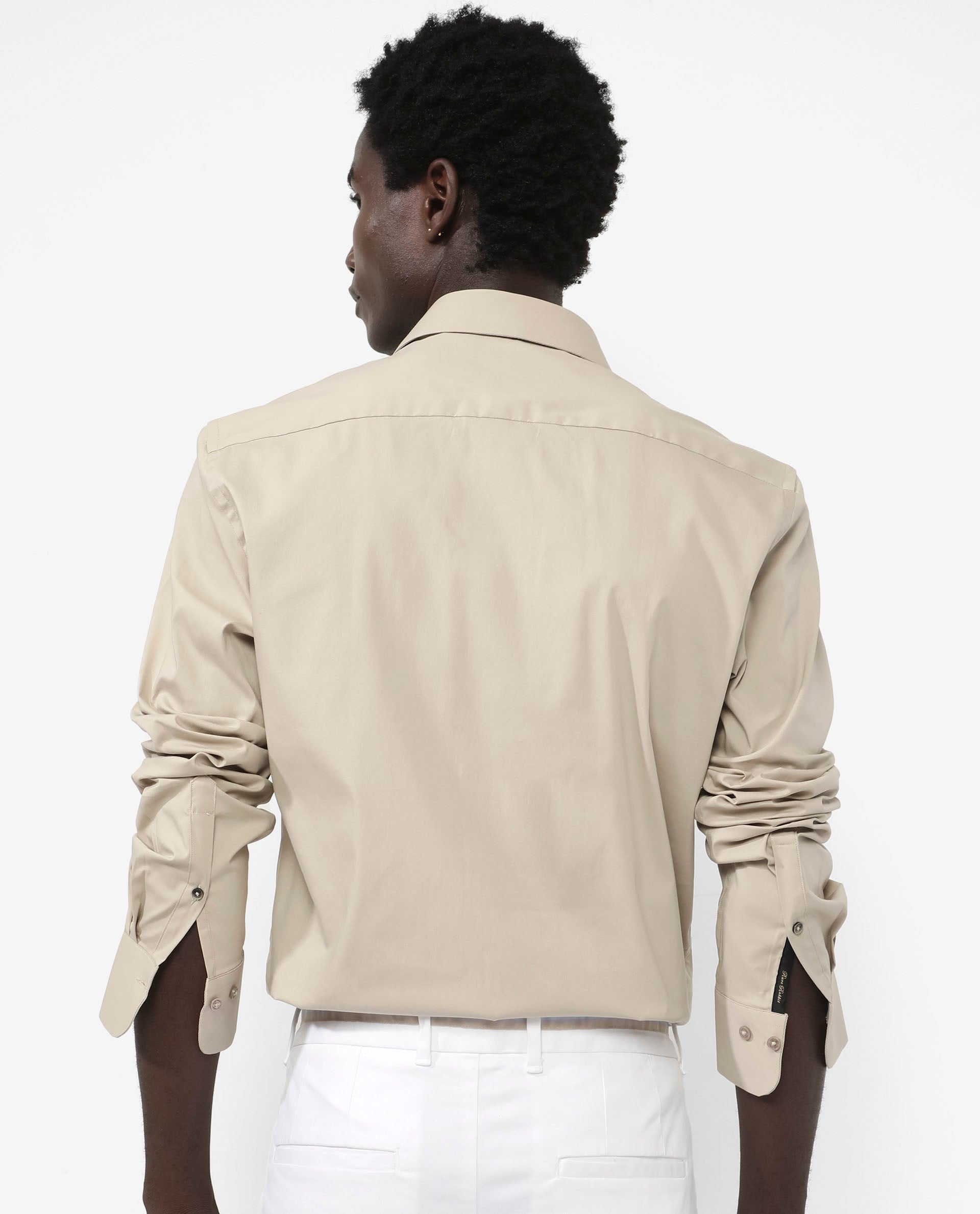 Rare Rabbit Men's Benedict Beige Cotton Poly Elastane Blend Fabric Full Sleeve Solid Formal Shirt