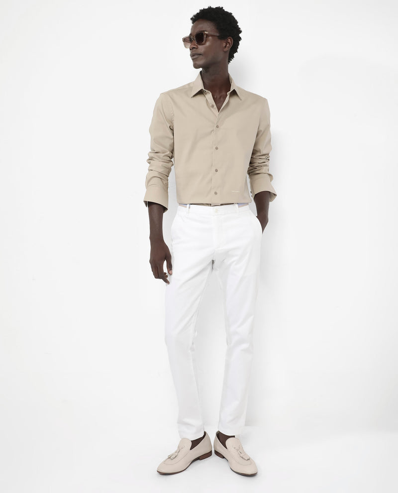 Rare Rabbit Men's Benedict Beige Cotton Poly Elastane Blend Fabric Full Sleeve Solid Formal Shirt