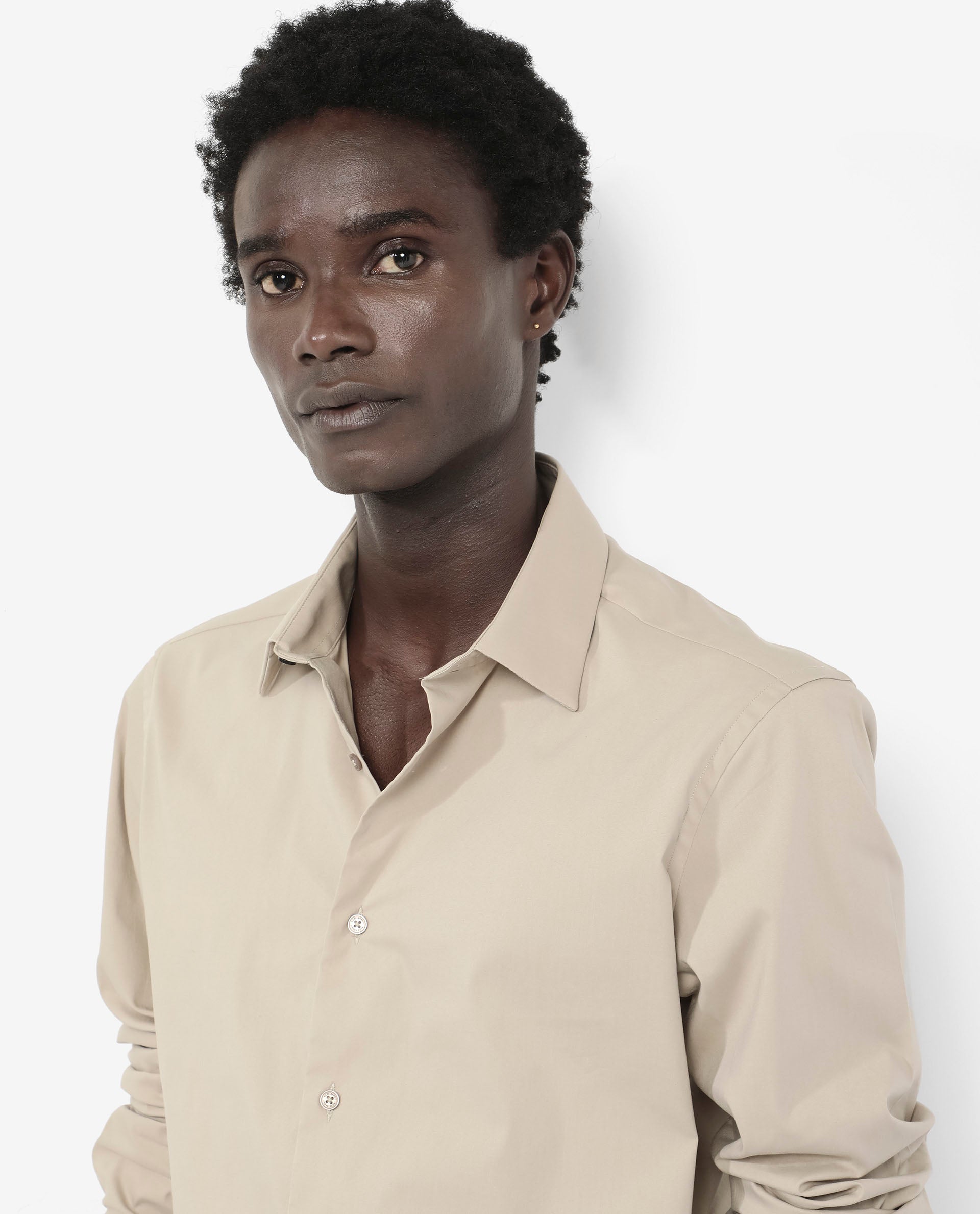 Rare Rabbit Men's Benedict Beige Cotton Poly Elastane Blend Fabric Full Sleeve Solid Formal Shirt