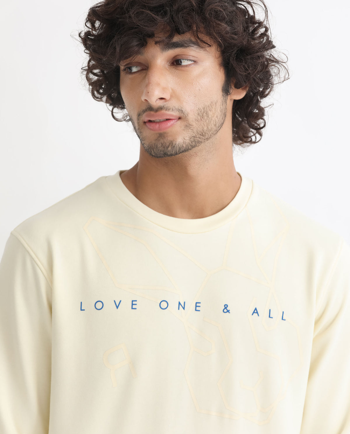 Rare Rabbit Men's Bermann Yellow Cotton Polyester Fabric Full Sleeves Graphic Printed Logo Sweatshirt