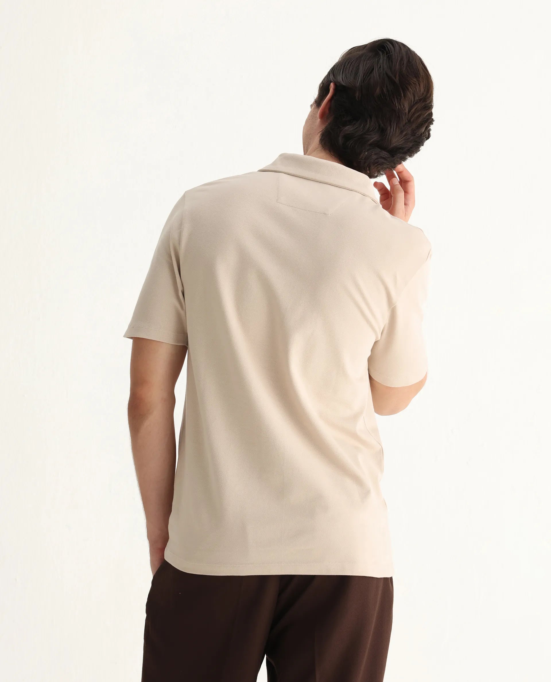 Rare Rabbit Men's Berner Beige Cotton Blend Graphic Print Regular Fit Half Sleeve Polo