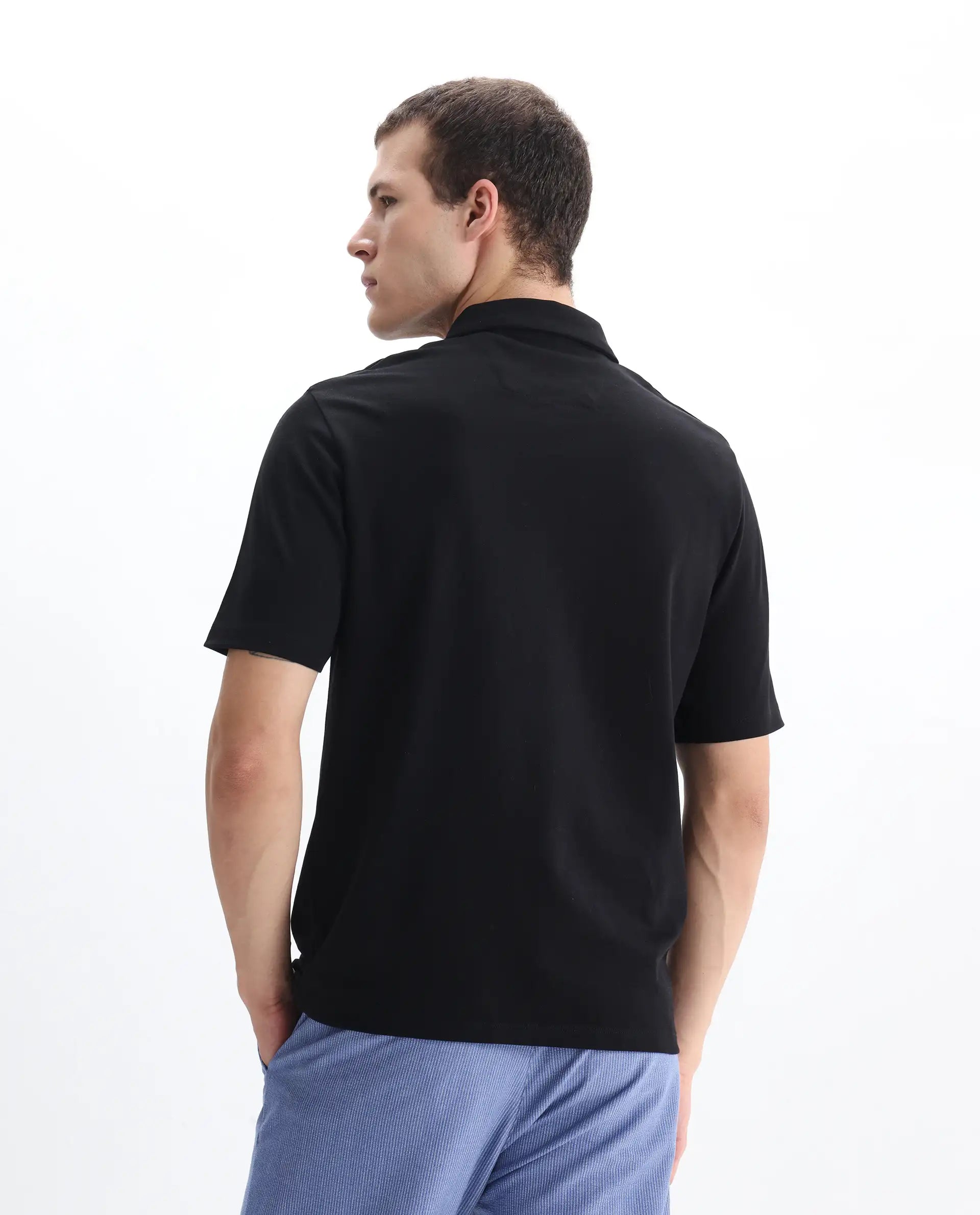 Rare Rabbit Men's Berner Black Cotton Blend Graphic Print Regular Fit Half Sleeve Polo