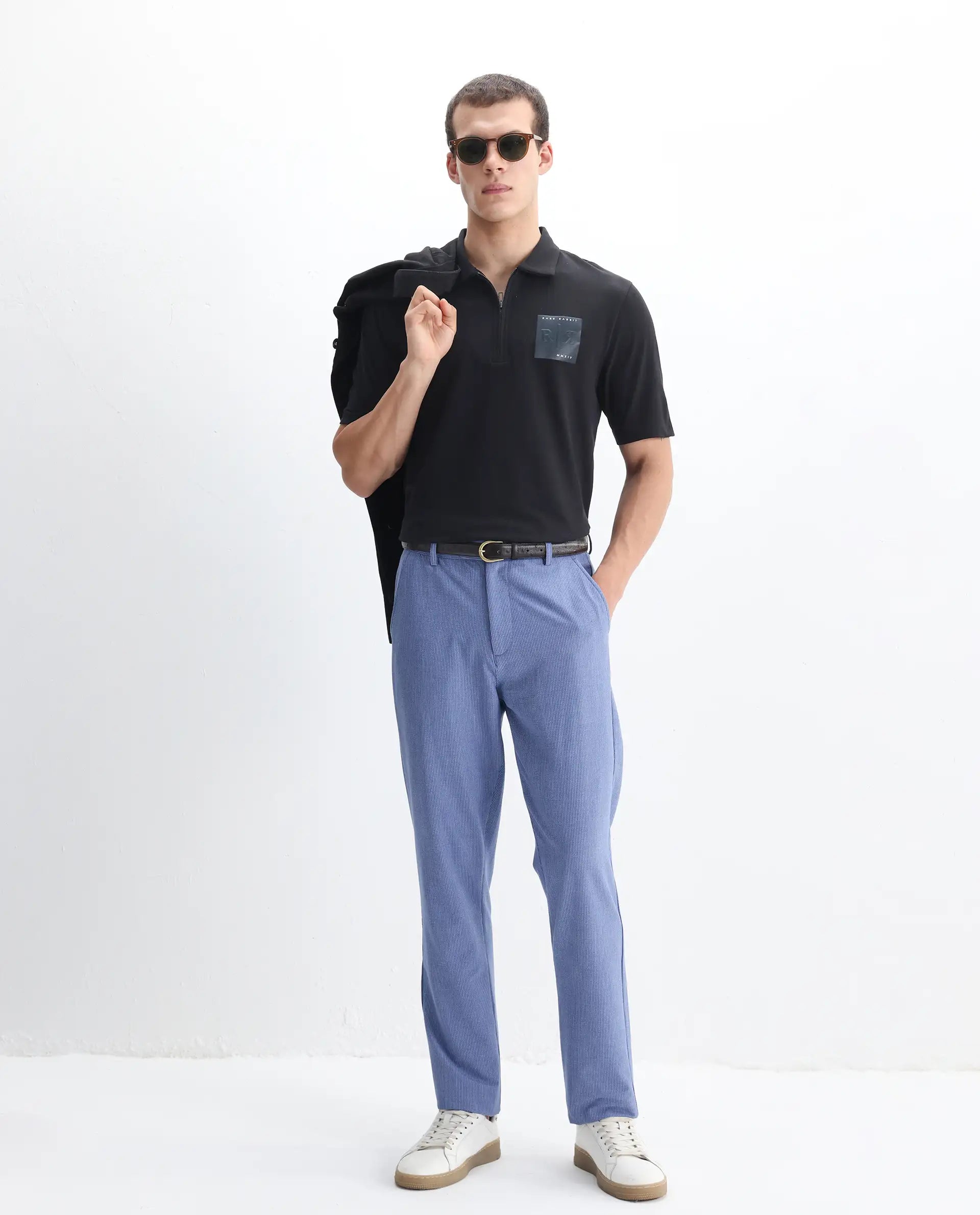 Rare Rabbit Men's Berner Black Cotton Blend Graphic Print Regular Fit Half Sleeve Polo