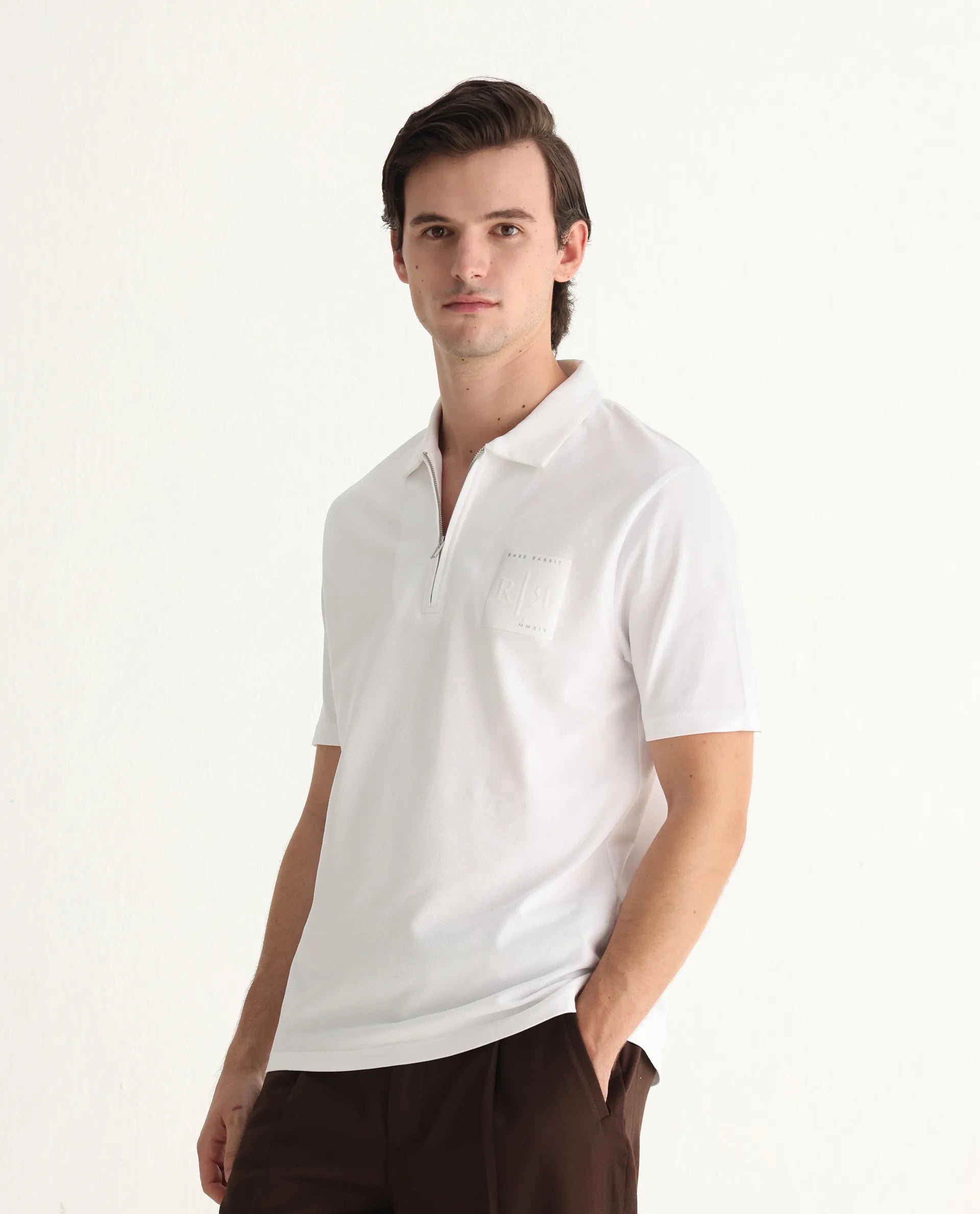 Rare Rabbit Men's Berner White Cotton Blend Graphic Print Regular Fit Half Sleeve Polo