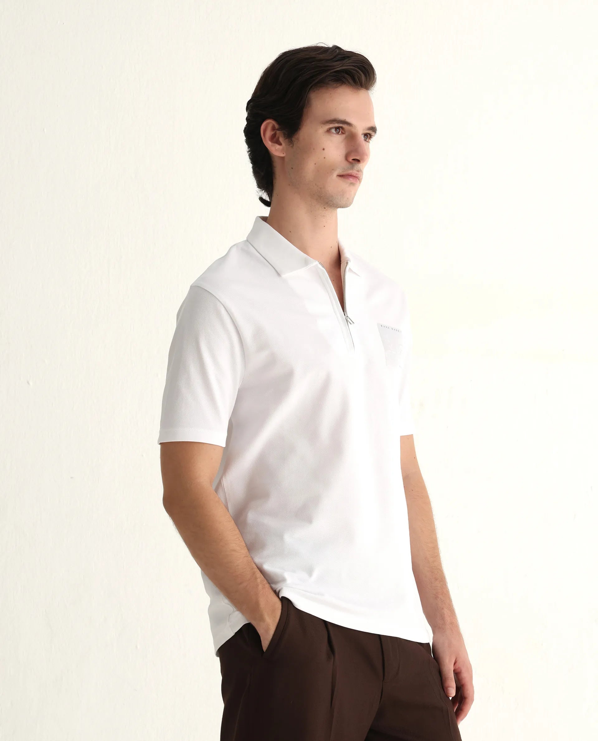 Rare Rabbit Men's Berner White Cotton Blend Graphic Print Regular Fit Half Sleeve Polo