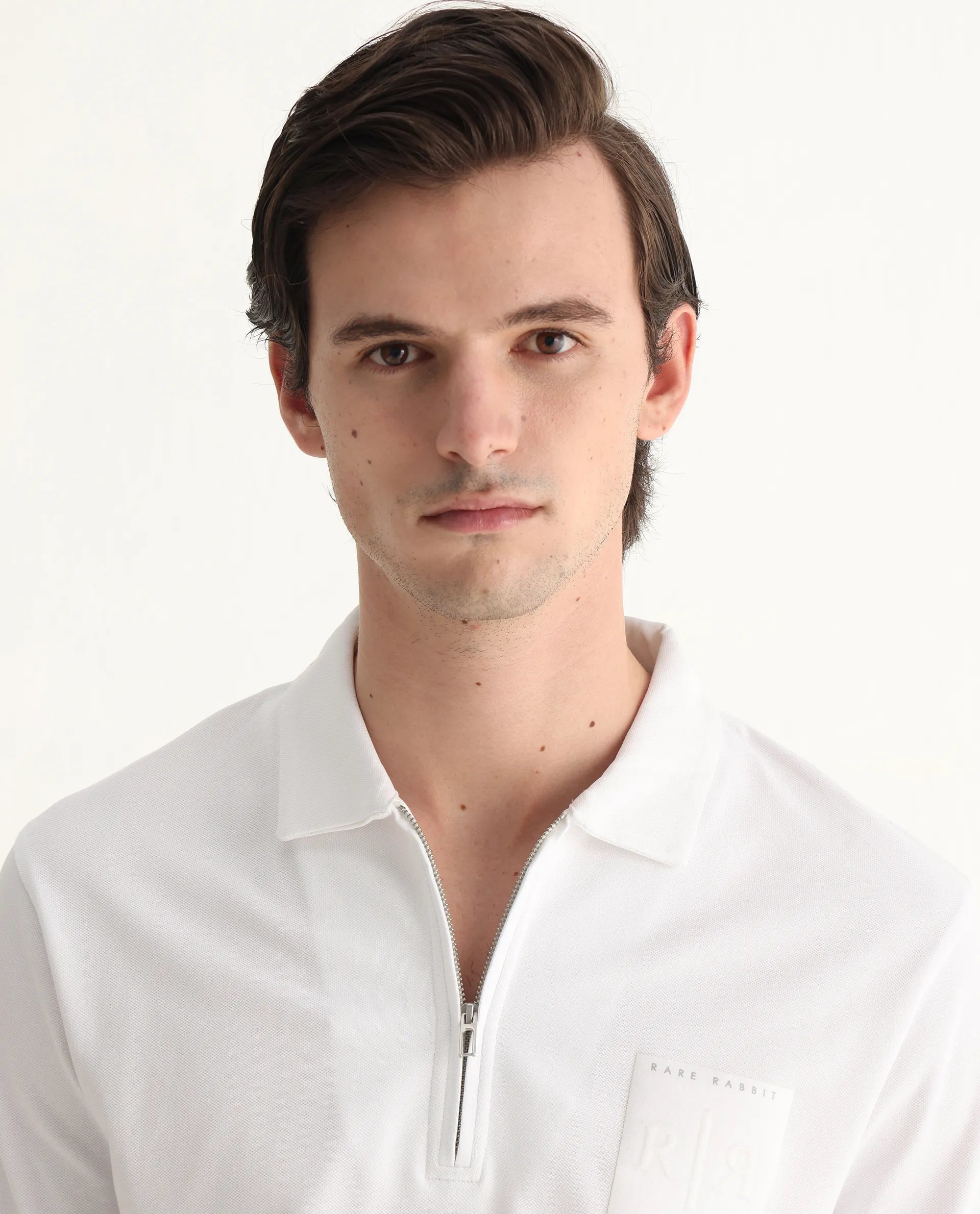 Rare Rabbit Men's Berner White Cotton Blend Graphic Print Regular Fit Half Sleeve Polo