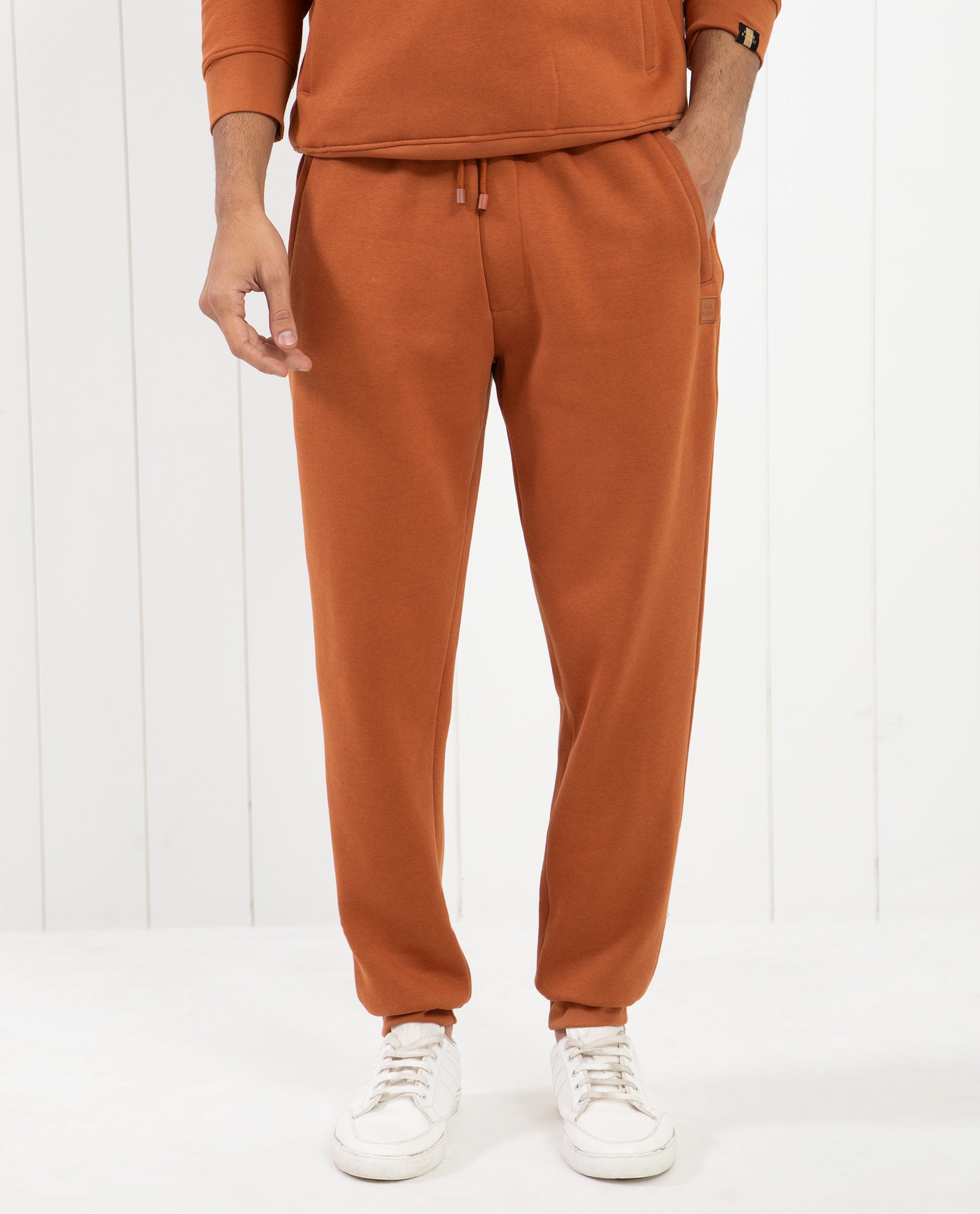 Rare Rabbit Men's Bifrost Rust Cotton Polyester Fabric Drawstring Closure Regular Fit Mid Rise Trackpant