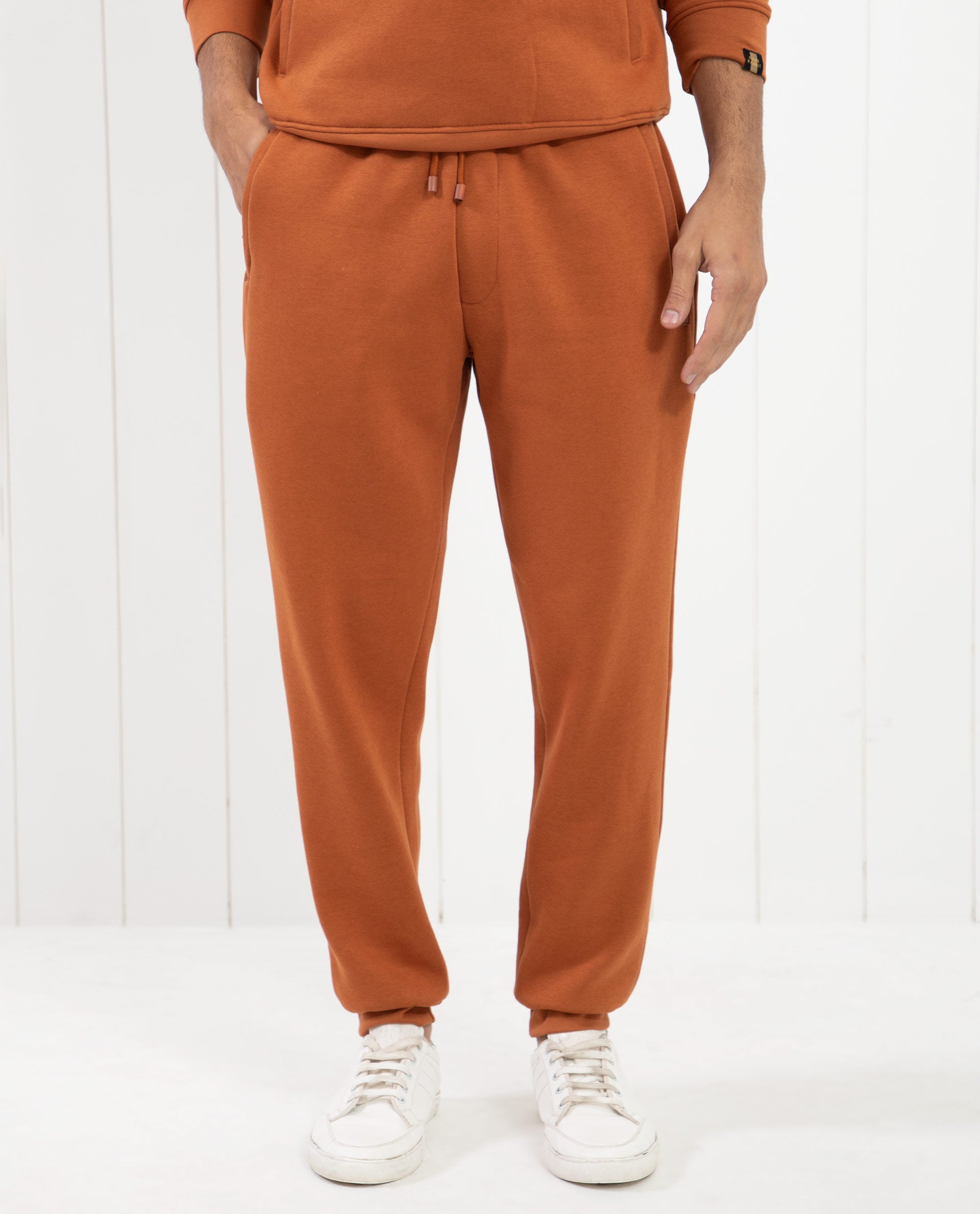 Rare Rabbit Men's Bifrost Rust Cotton Polyester Fabric Drawstring Closure Regular Fit Mid Rise Trackpant