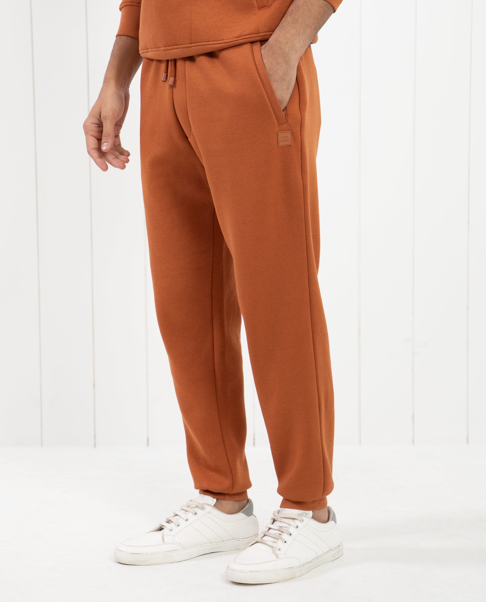 Rare Rabbit Men's Bifrost Rust Cotton Polyester Fabric Drawstring Closure Regular Fit Mid Rise Trackpant