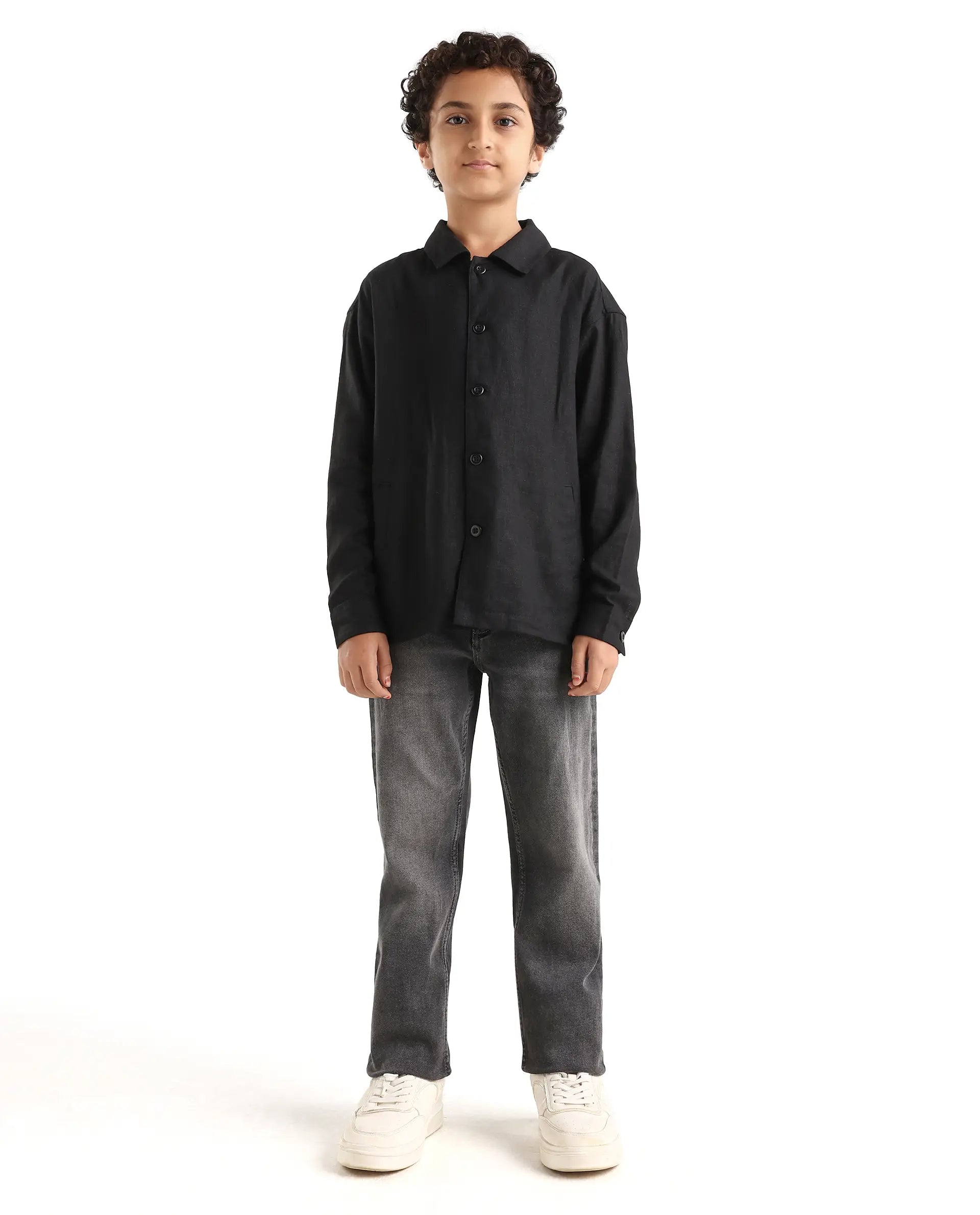 Rare Ones Kids Biro Grey Cotton Blend Button And Zipper Closure Plain Regular Fit Jeans