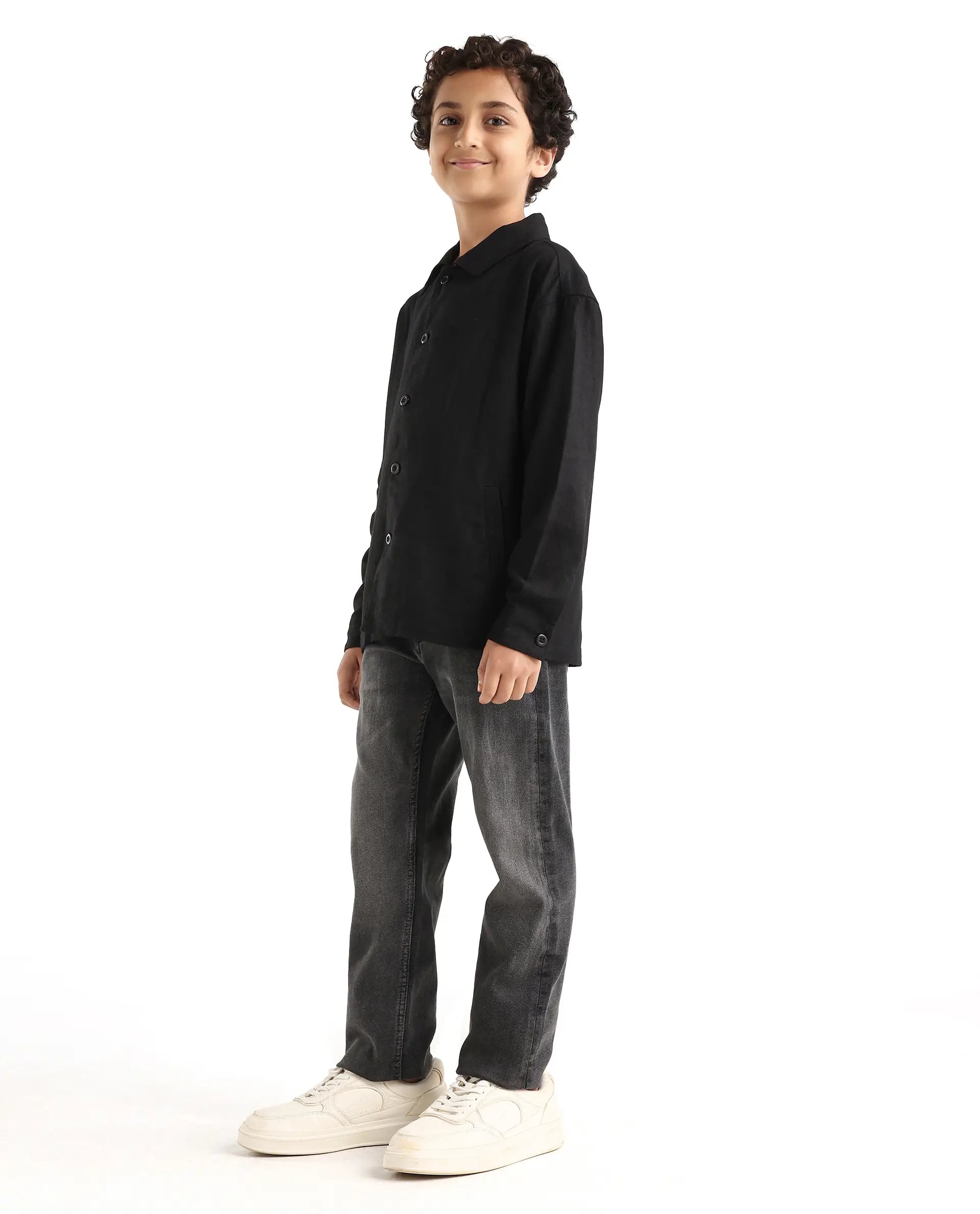 Rare Ones Kids Biro Grey Cotton Blend Button And Zipper Closure Plain Regular Fit Jeans