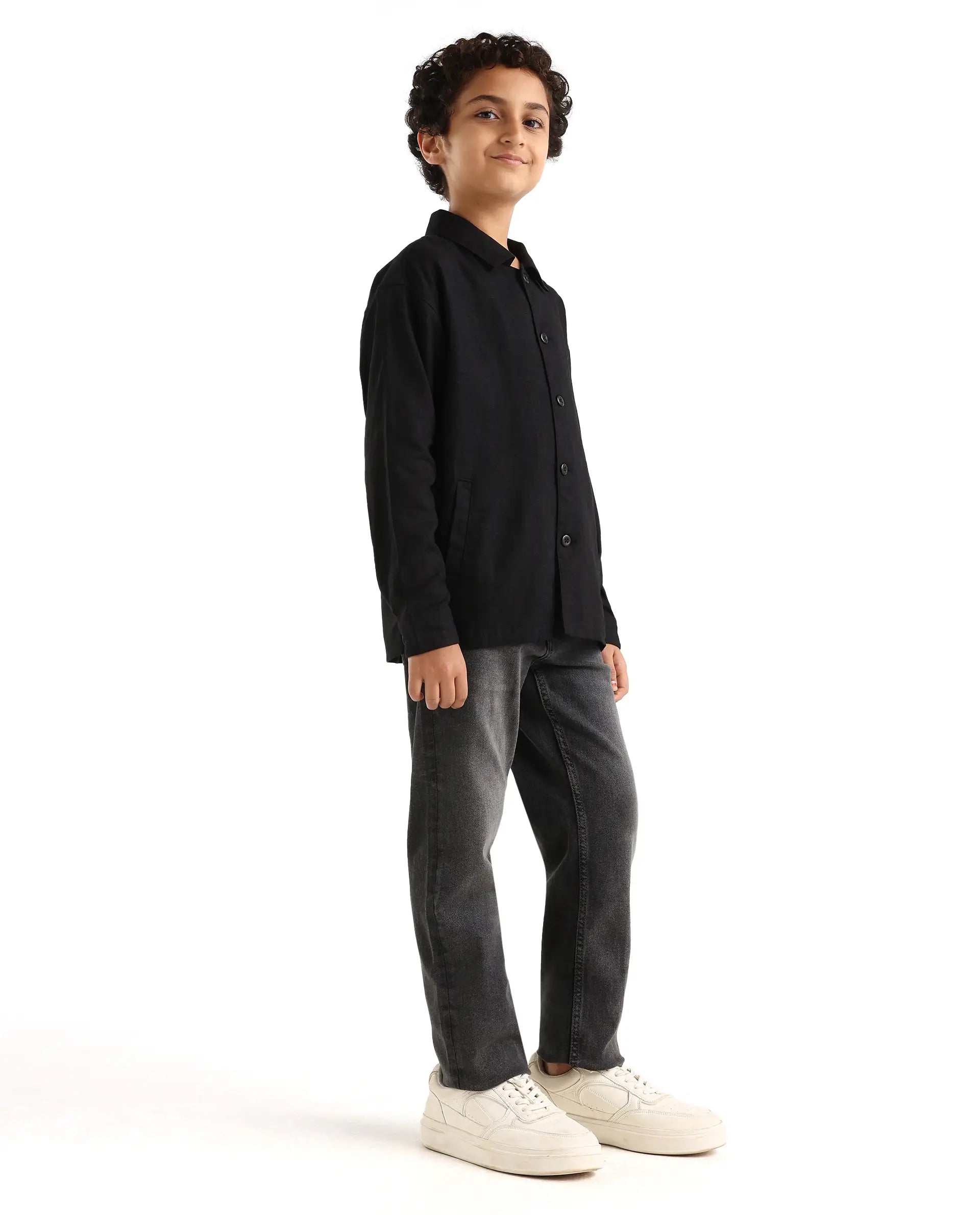 Rare Ones Kids Biro Grey Cotton Blend Button And Zipper Closure Plain Regular Fit Jeans