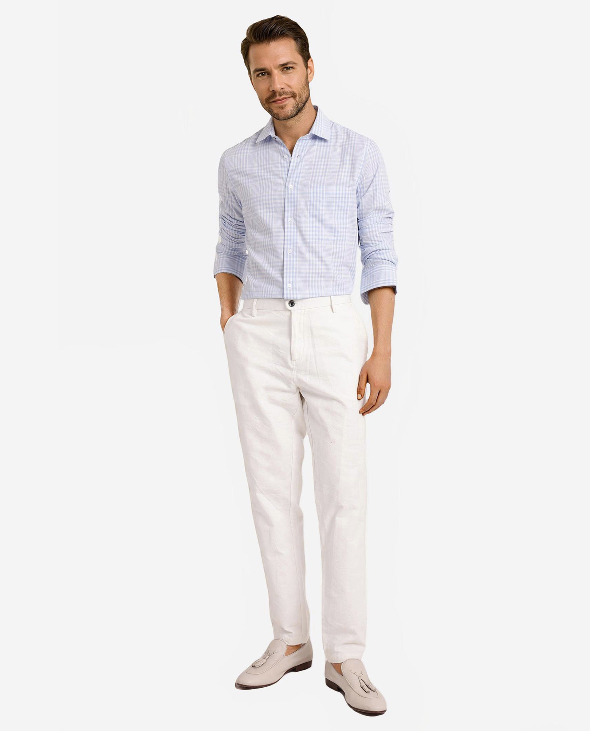 Rare Rabbit  Men's Bisk Light Blue Cotton Fabric Full Sleeve Regular Fit Checks Twill Shirt