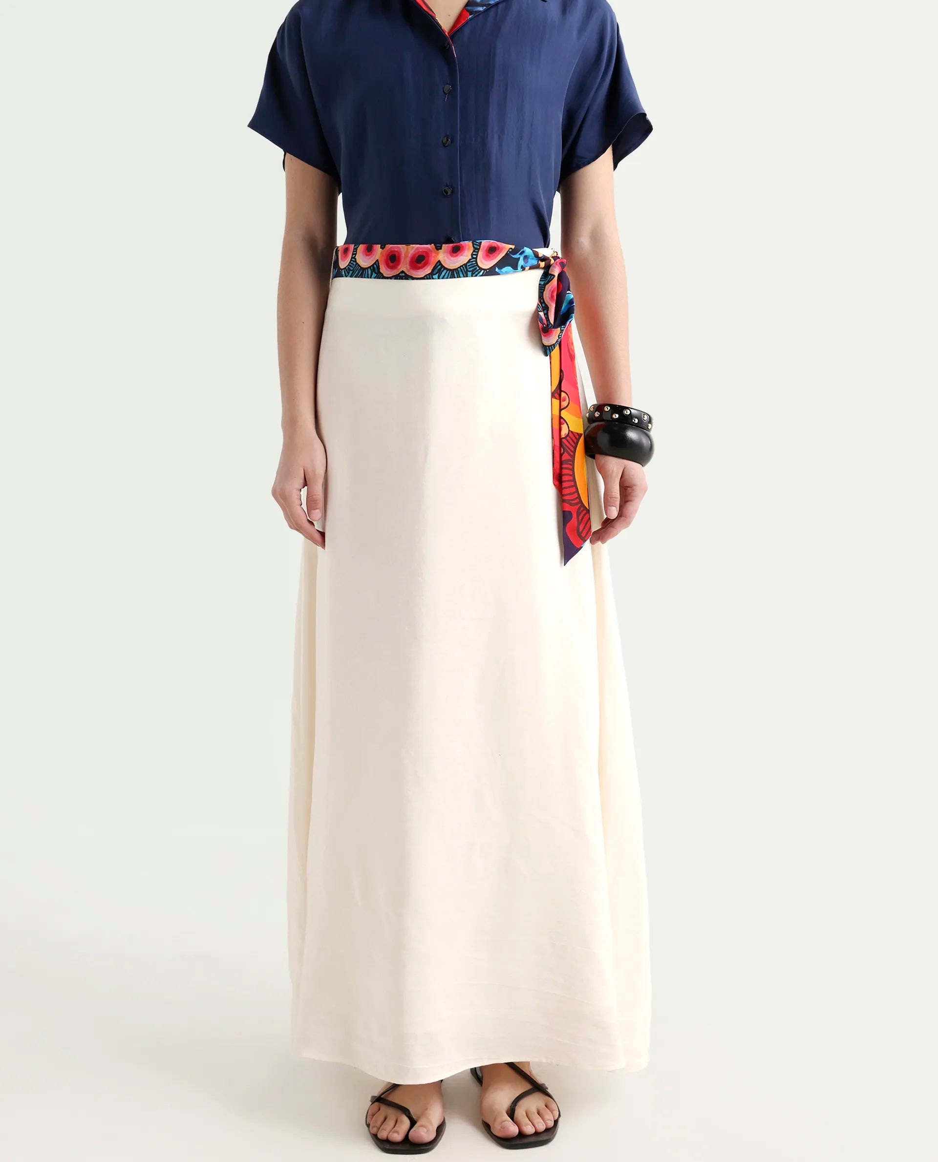 Rareism Women's Bizu-B Off White Silk A-Line Plain Skirt