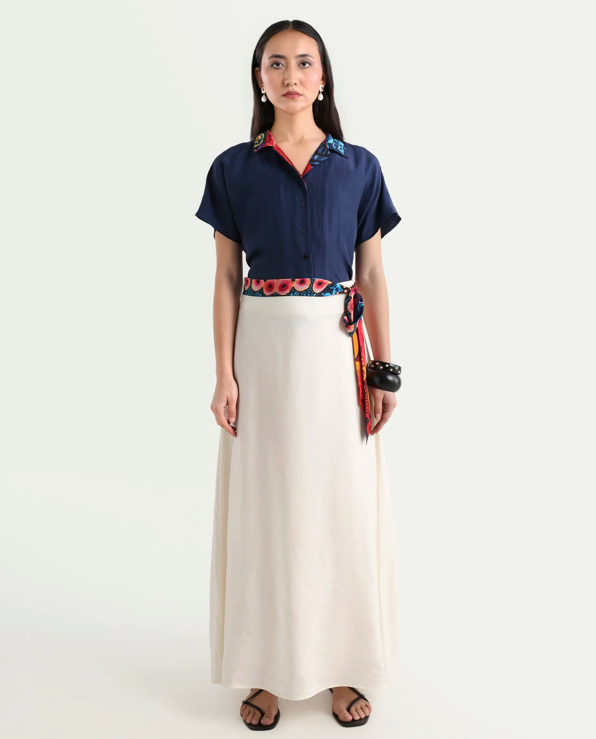 Rareism Women's Bizu-B Off White Silk A-Line Plain Skirt