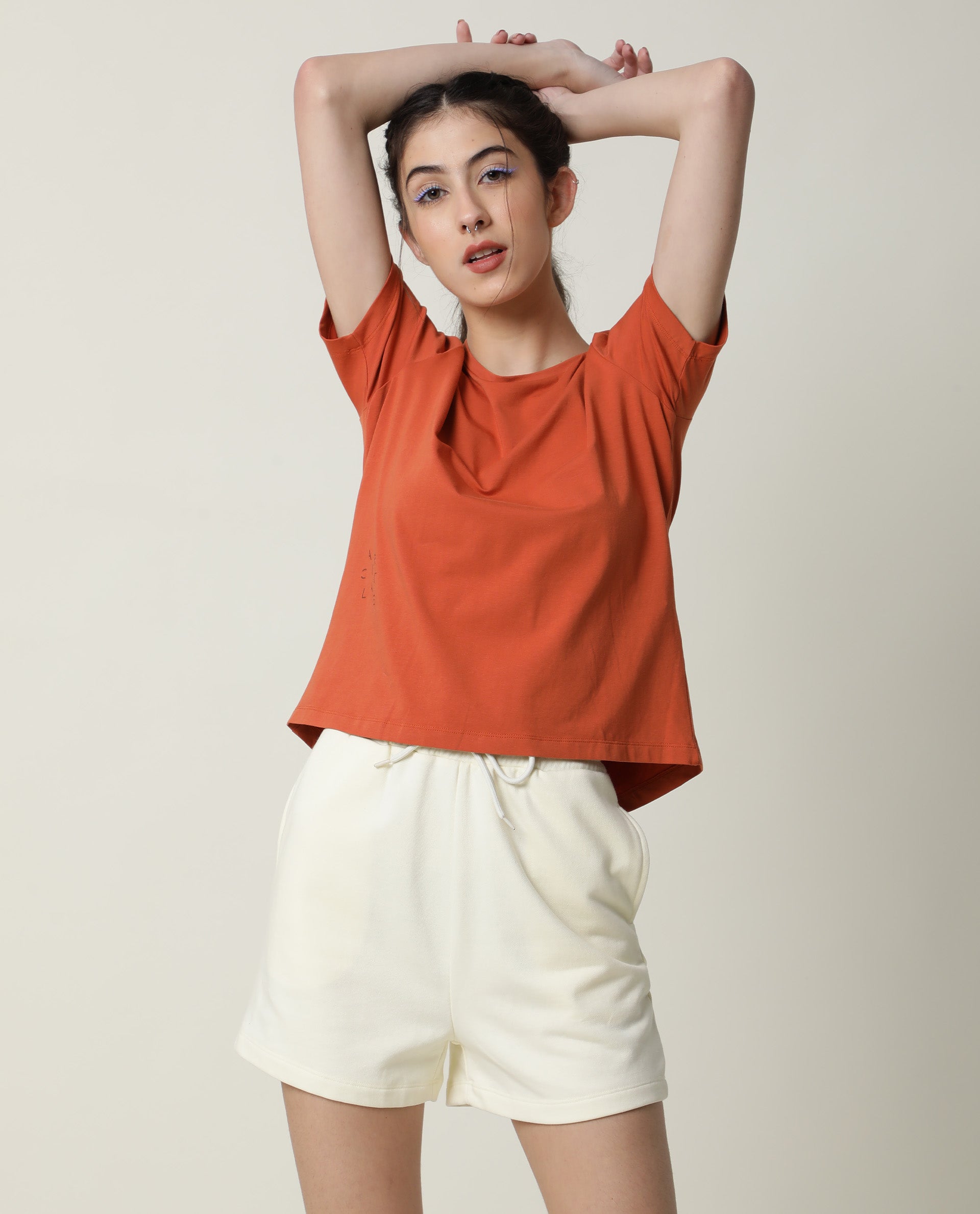 Rareism Women Ciri Light Yellow Cotton Poly Fabric Relaxed Fit Solid Mid Rise Shorts