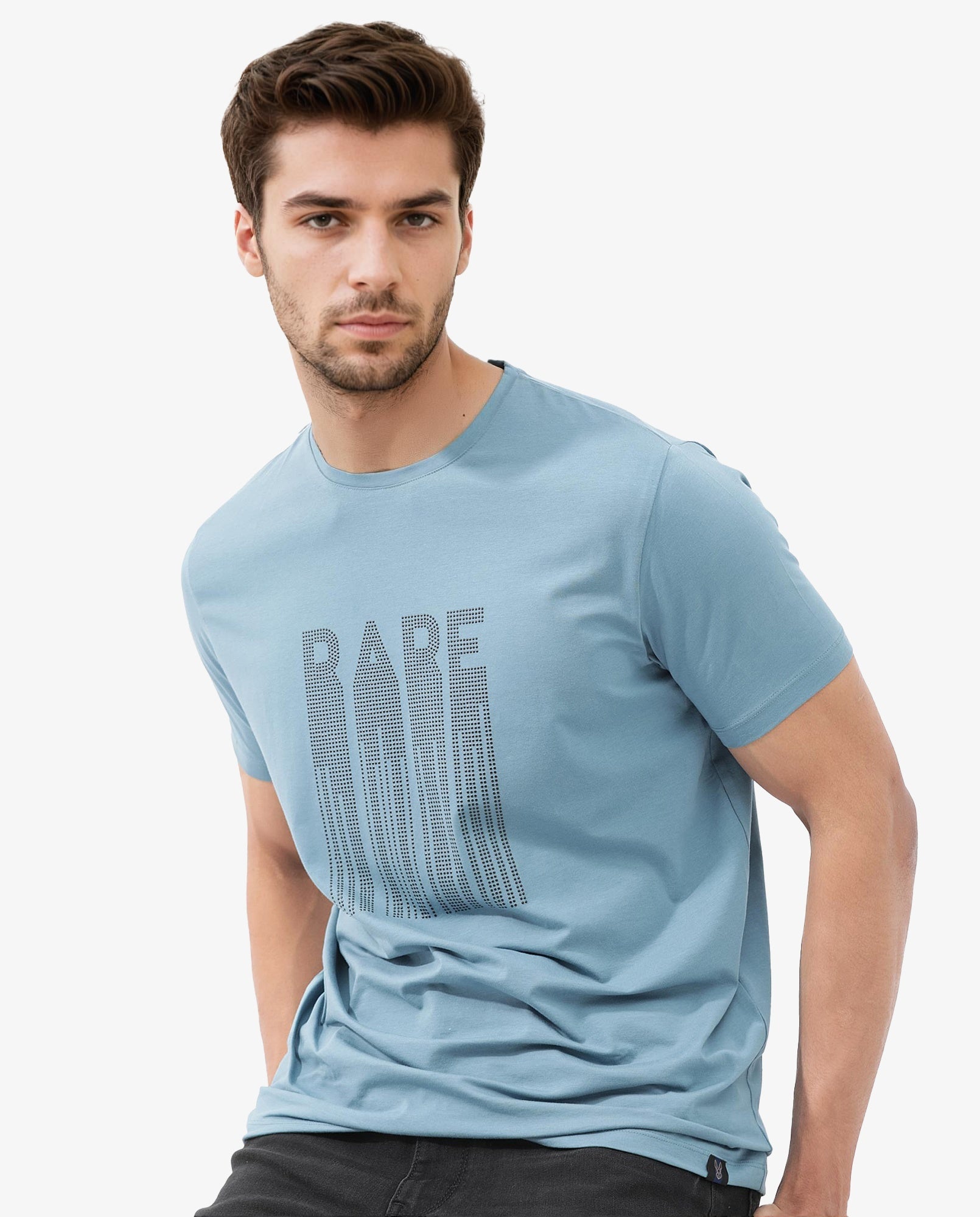 Rare Rabbit Mens Bocat Dusky Blue Short Sleeve Graphic Print T-Shirt