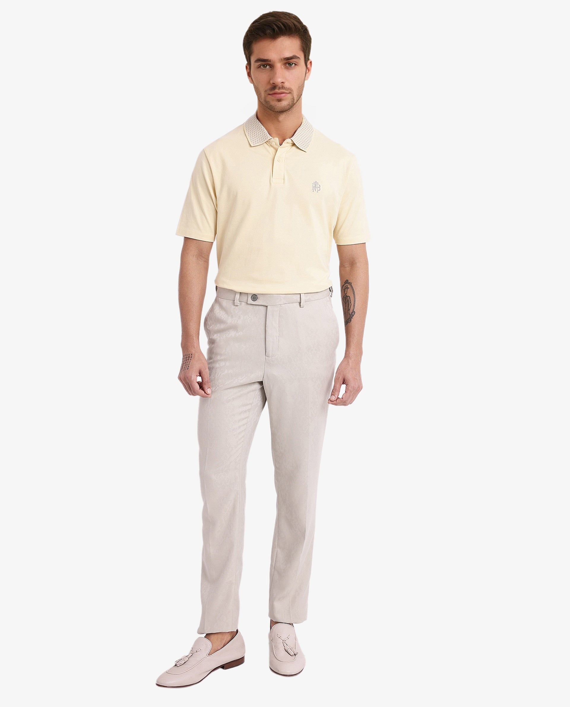 Rare Rabbit Men's Booth Yellow Short Sleeve Textured Collar Embroidered Logo Plain Polo T-Shirt