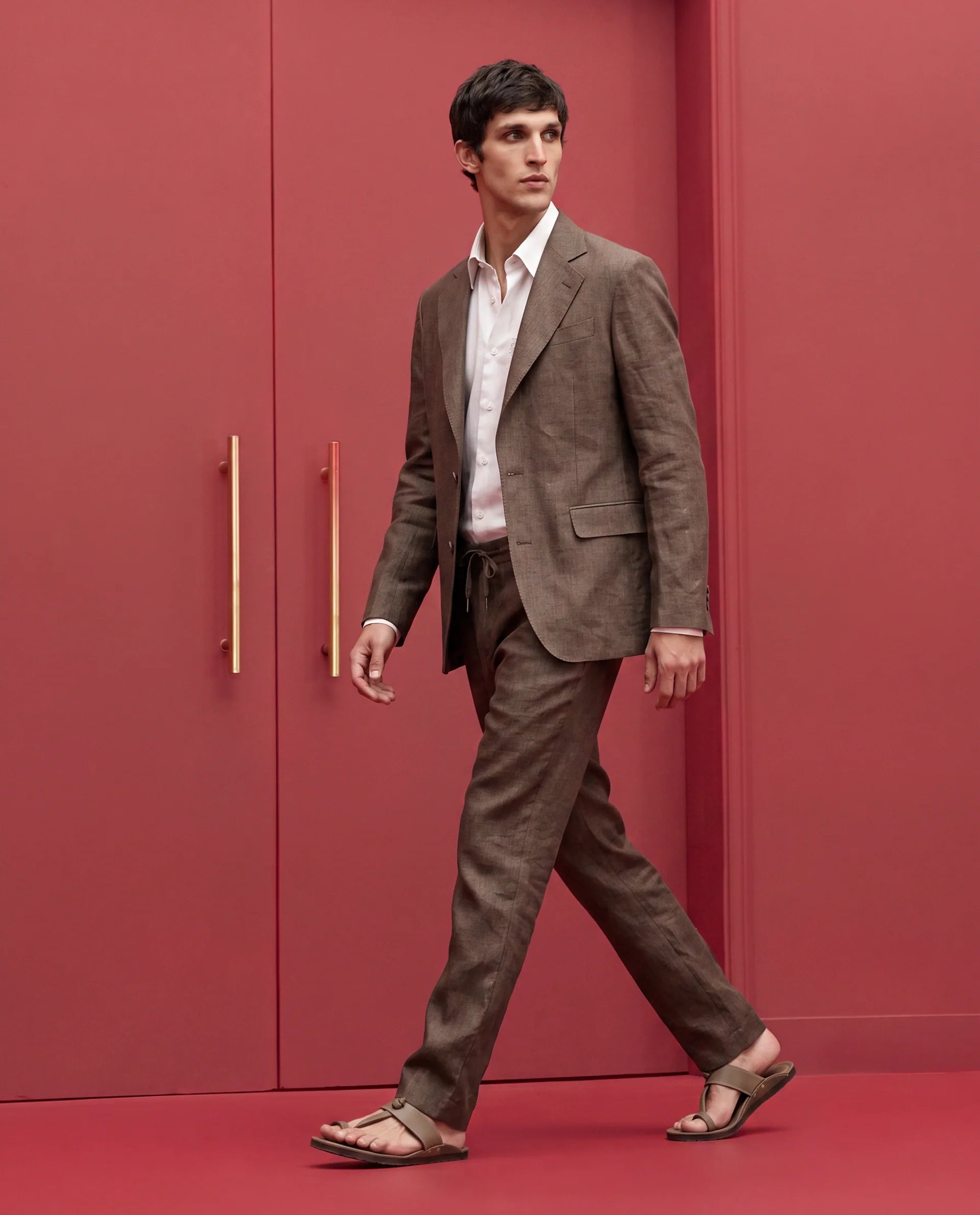 Rare Rabbit Men's Borium-Bl Brown 100% Linen Fabric Full Sleeve Lapel Collar Regular Plain Blazer