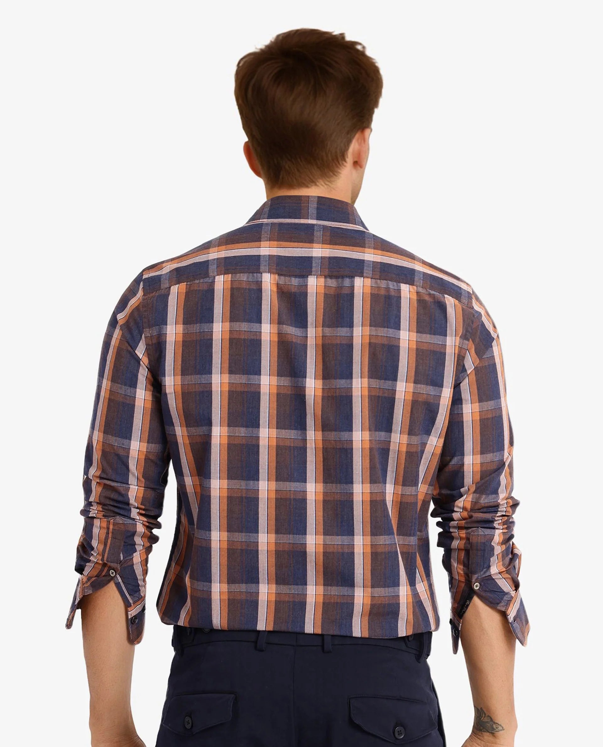 Rare Rabbit Men Bou Navy Cotton Polyester Fabric Full Sleeve Collared Neck Button Closure Regular Fit Checks Shirt