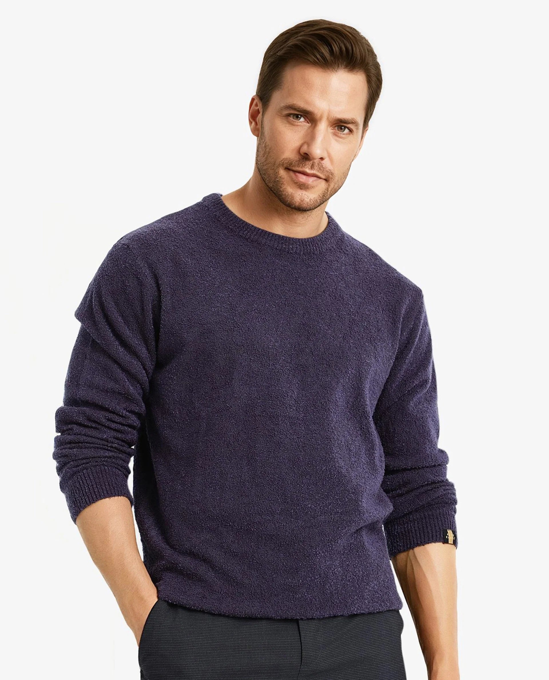 Rare Rabbit Men's Boule Purple Poly Acrylic Fabric Full Sleeve Crew Neck Plain Sweater