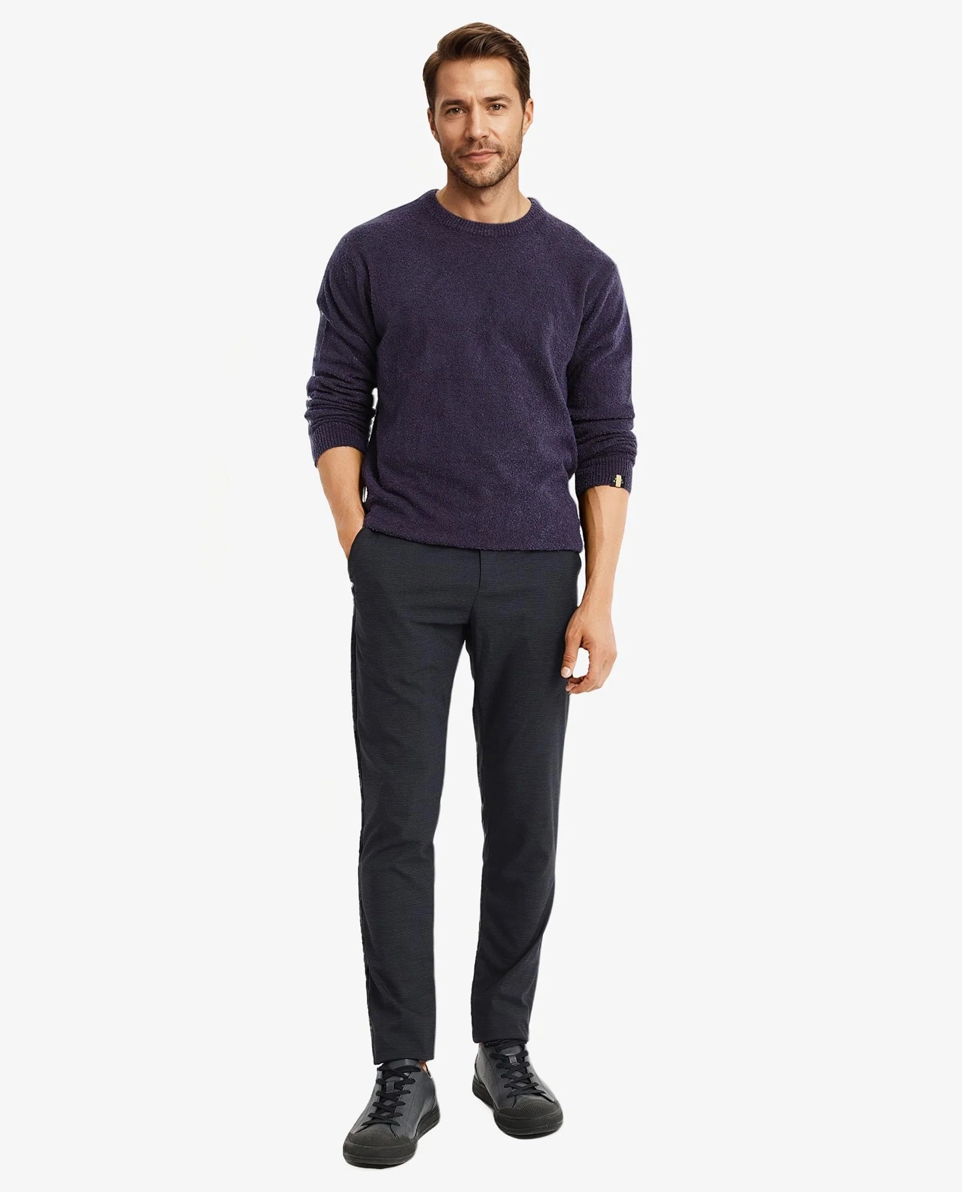 Rare Rabbit Men's Boule Purple Poly Acrylic Fabric Full Sleeve Crew Neck Plain Sweater