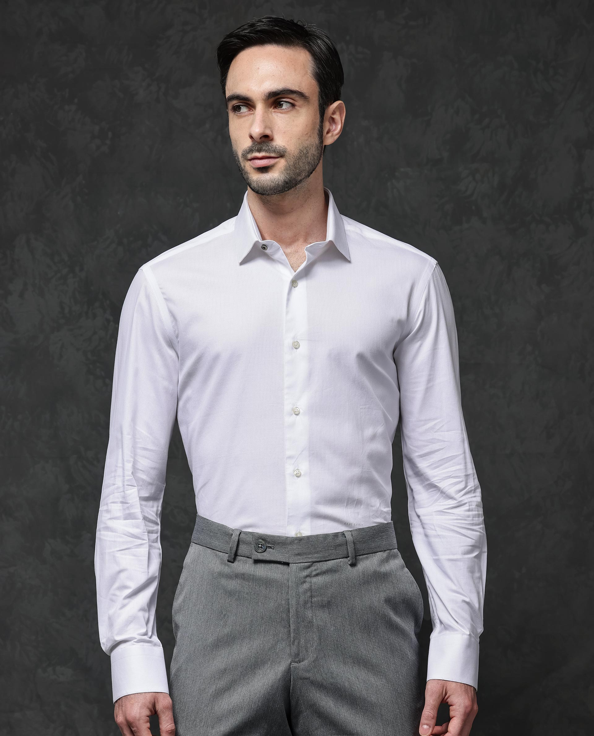 Rare Rabbit Mens Bovec White Full Sleeve Dobby Texture Regular Collar Solid Shirt