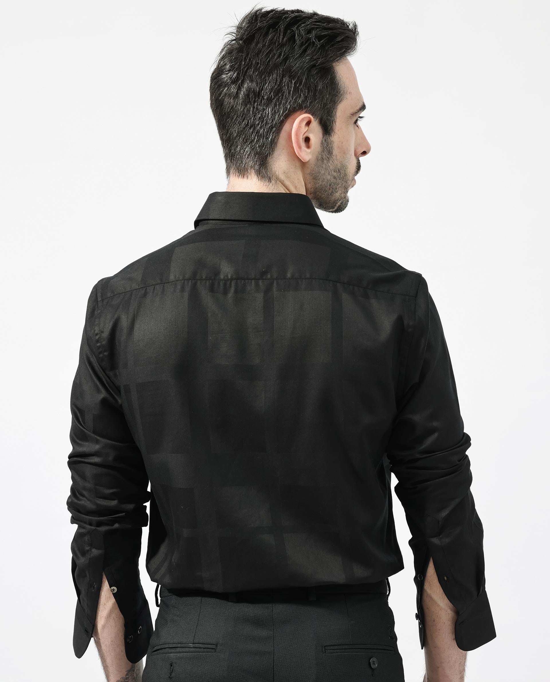 Rare Rabbit Men's Boxline-5 Dusky Black Cotton Lyocell Fabric Full Sleeves Checks Shirt